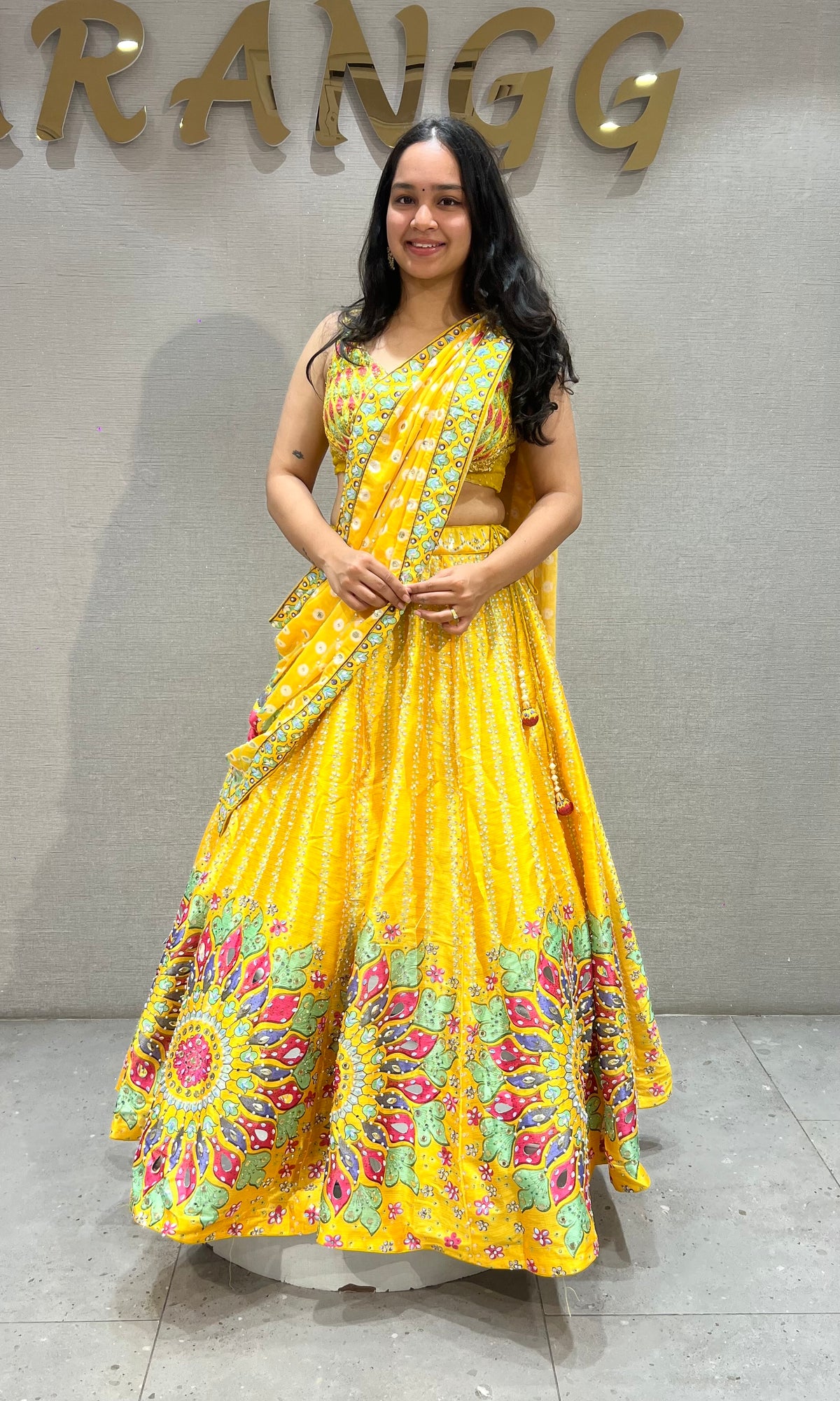 Yellow Silk Multi Floral Embroidered Lehenga set