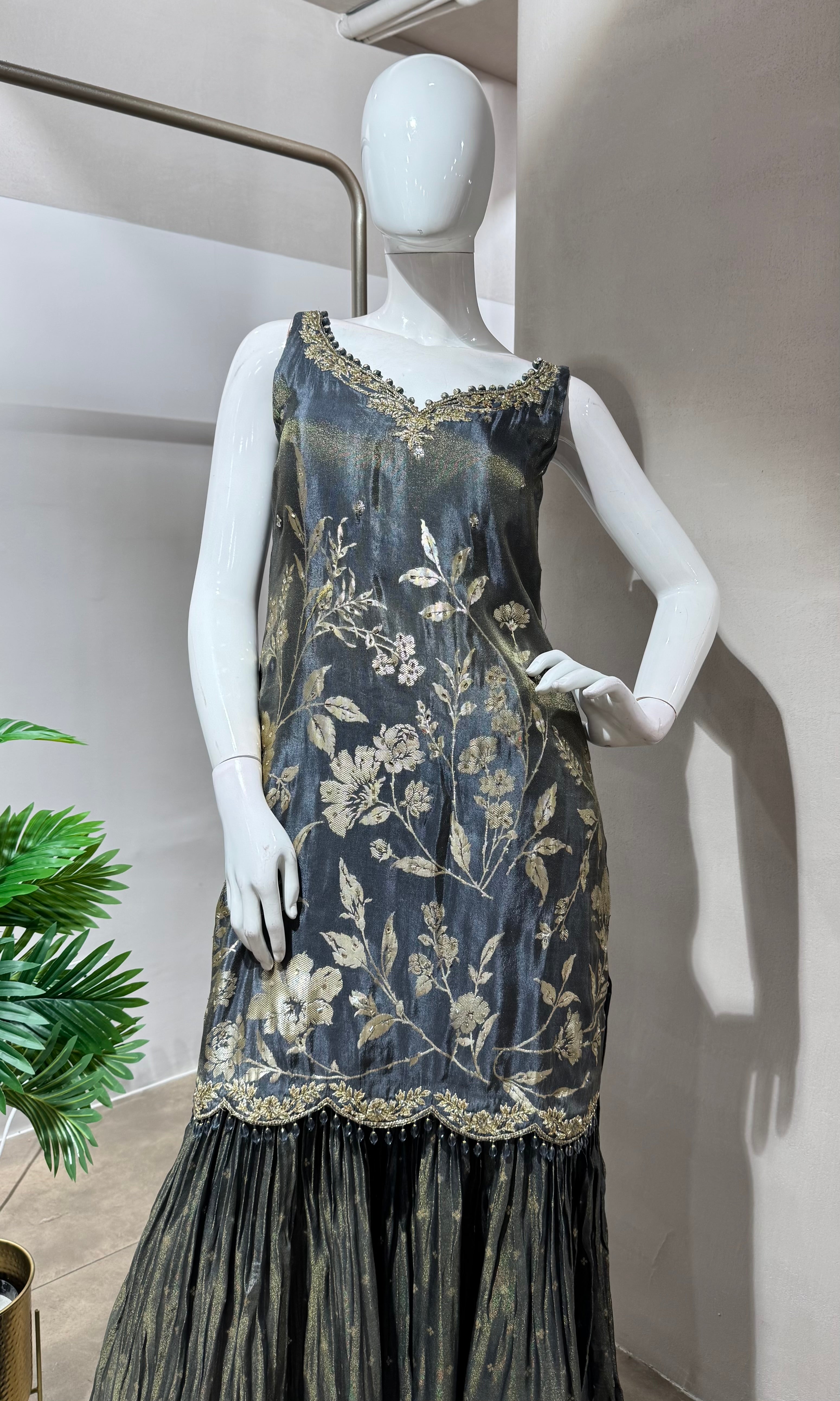 GREY GOLD SHARARA SET