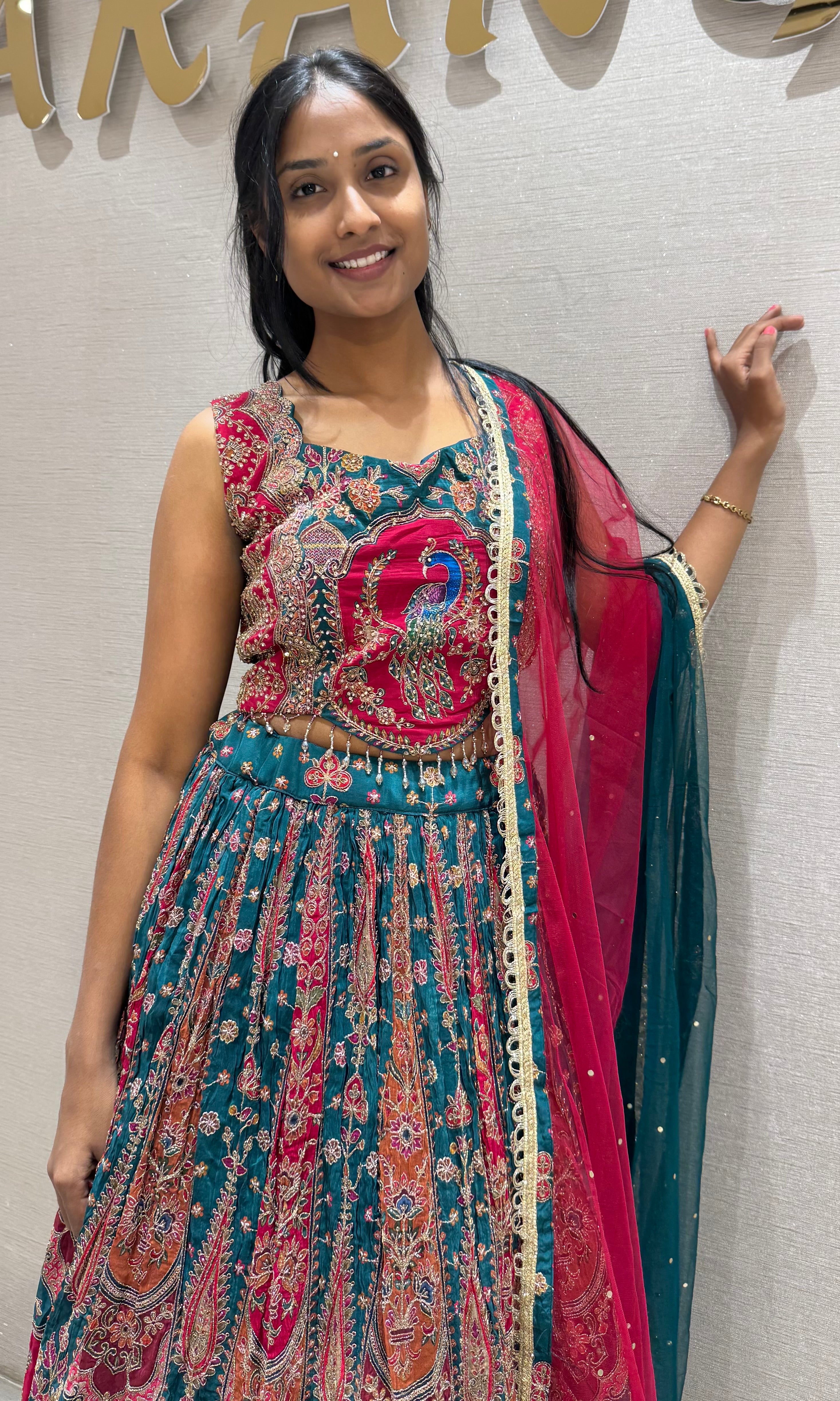 Green Majestic Peacock Lehenga set