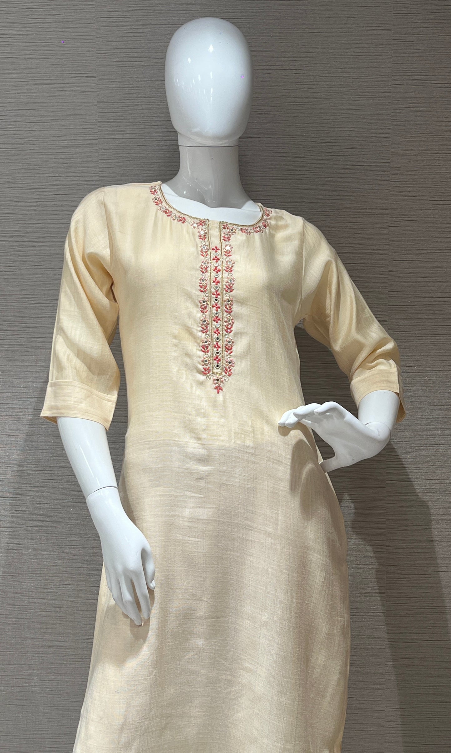 Cream Kurti with neck design