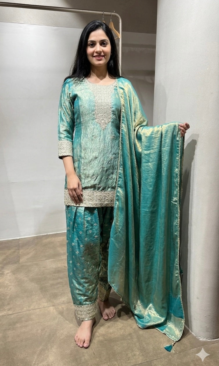 GREEN Shimmer Tissue Sharara Set