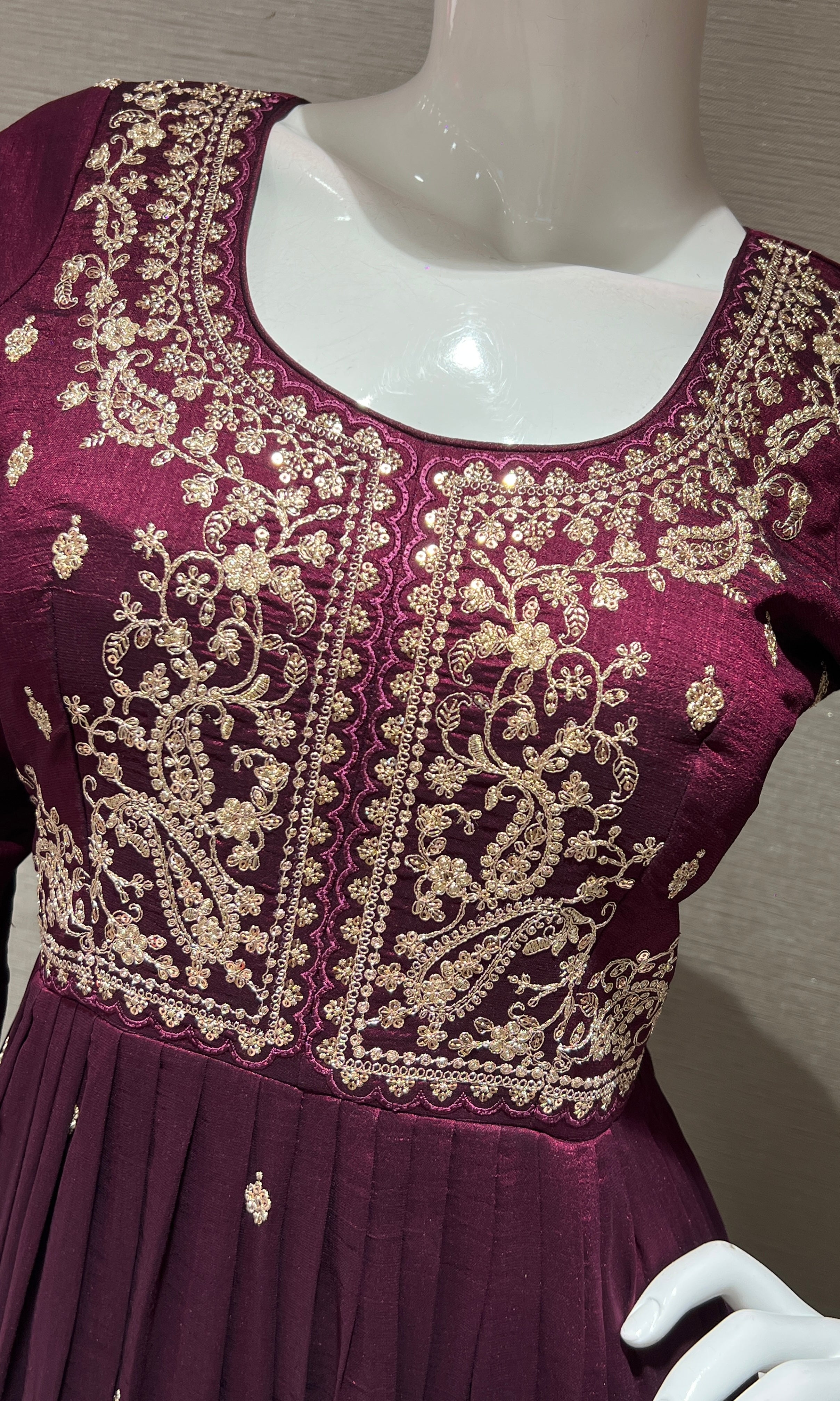 Wine EMBROIDERED ANARKALI LONG DRESS