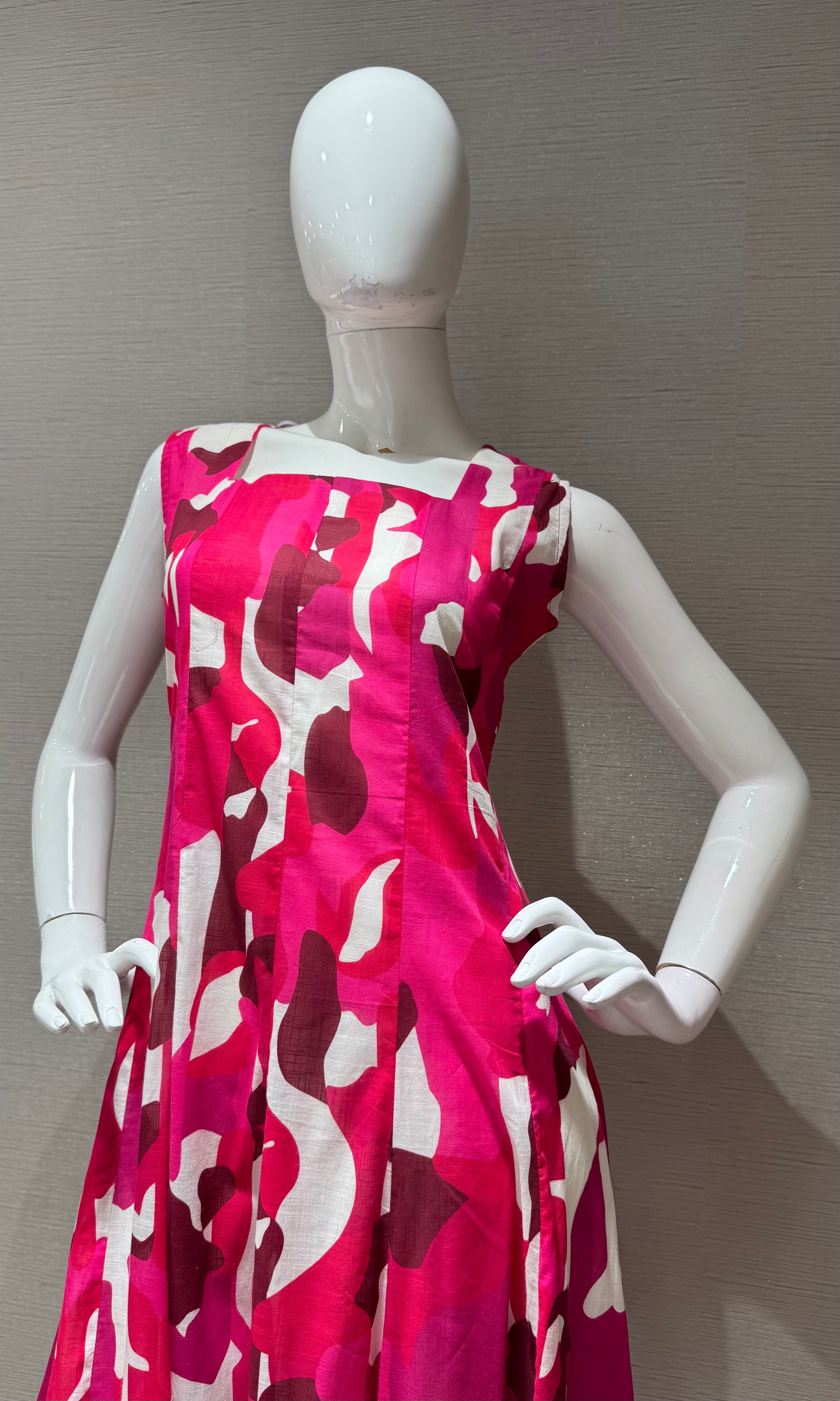 Pink with Abstract Print Anarkali Frock