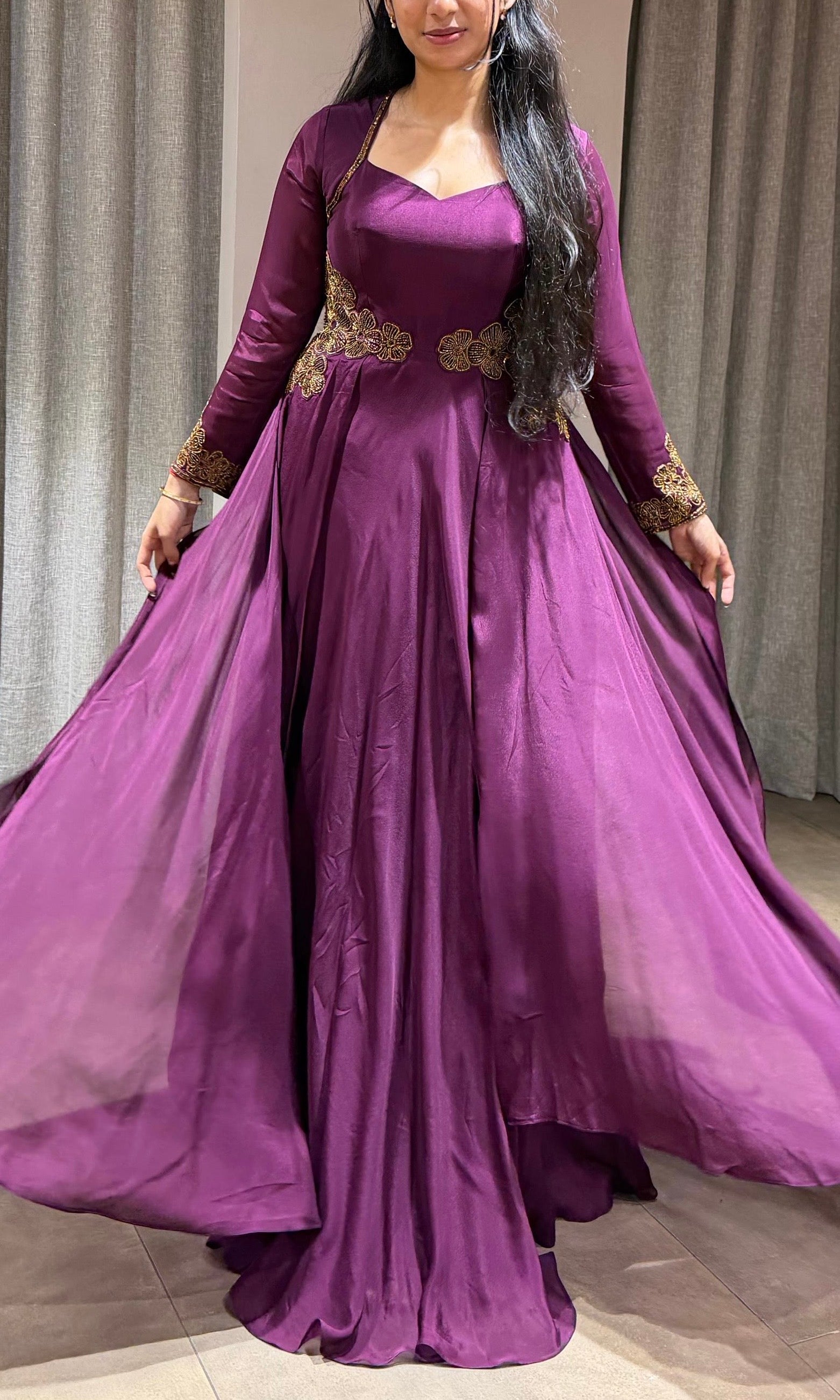 Wine GOLDEN EMBROIDERY LONG ANARKALI GOWN