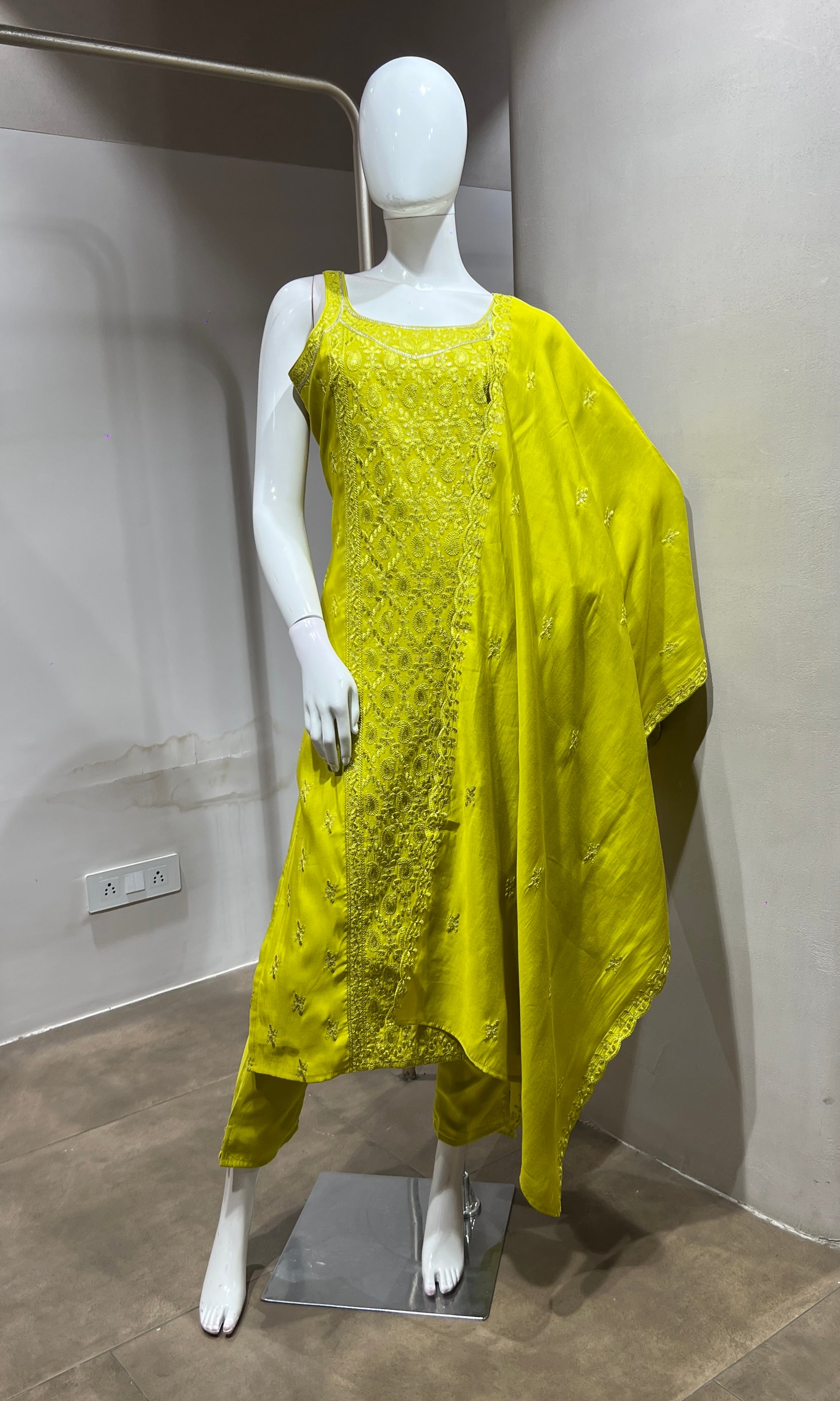 Green Georgette Straight Suit with Dupatta