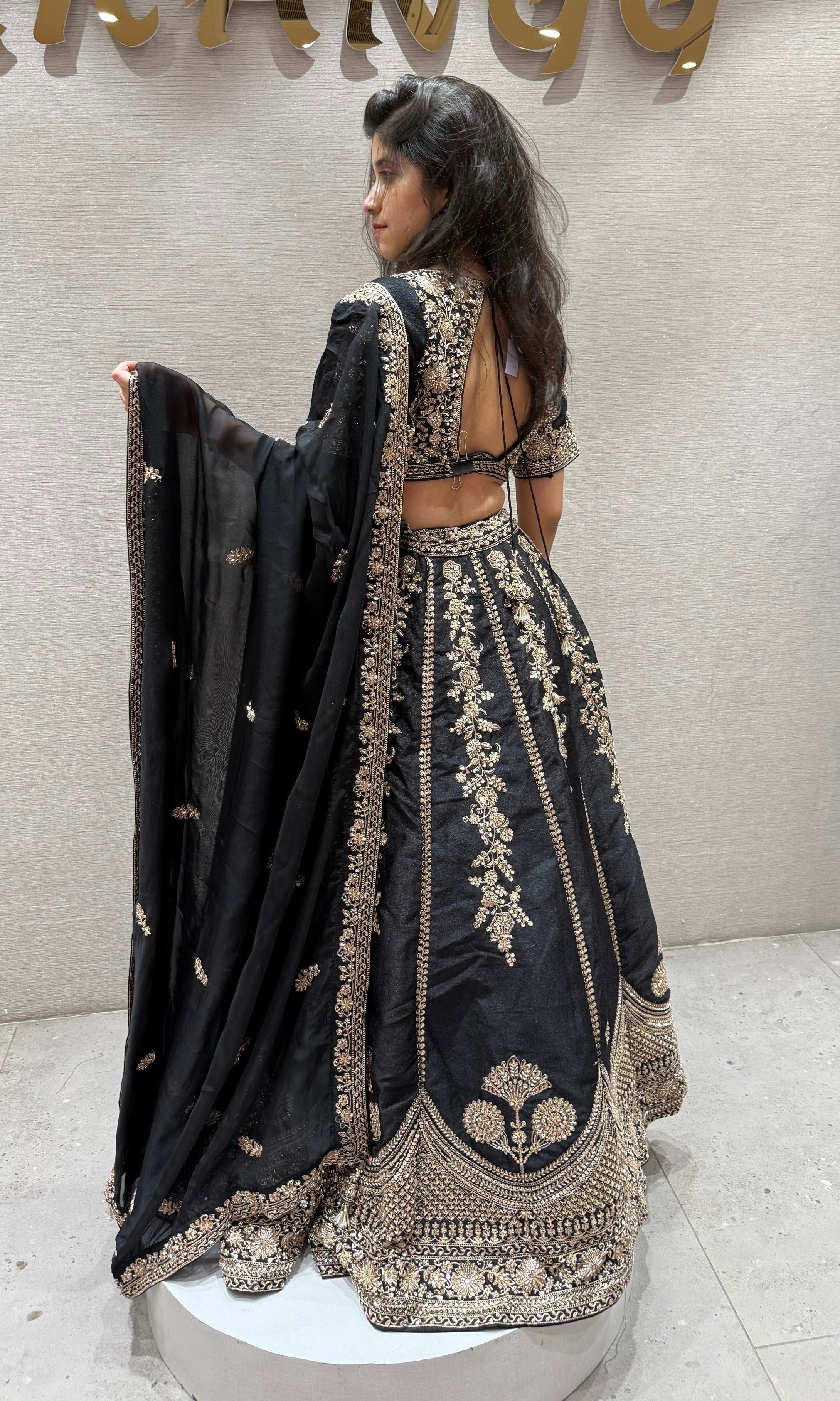 Midnight Bloom Raw silk Lehenga