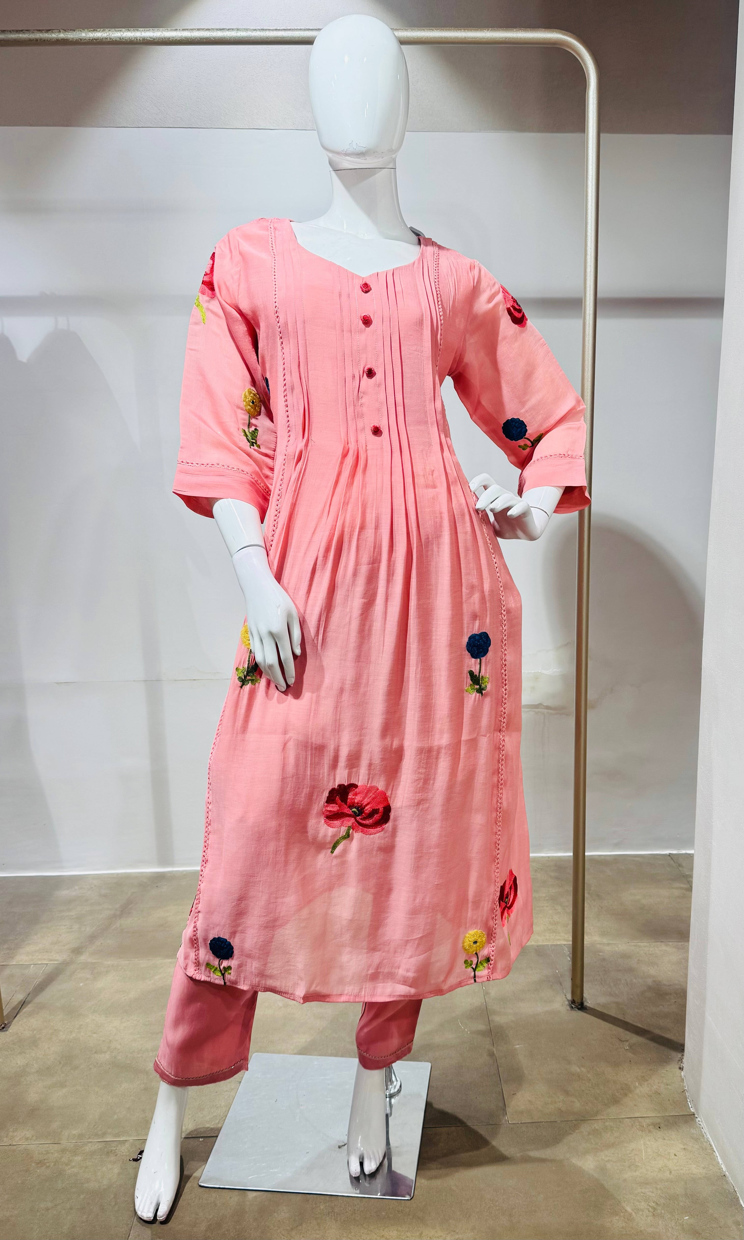 Pink Floral Kurta Pant Set with Dupatta