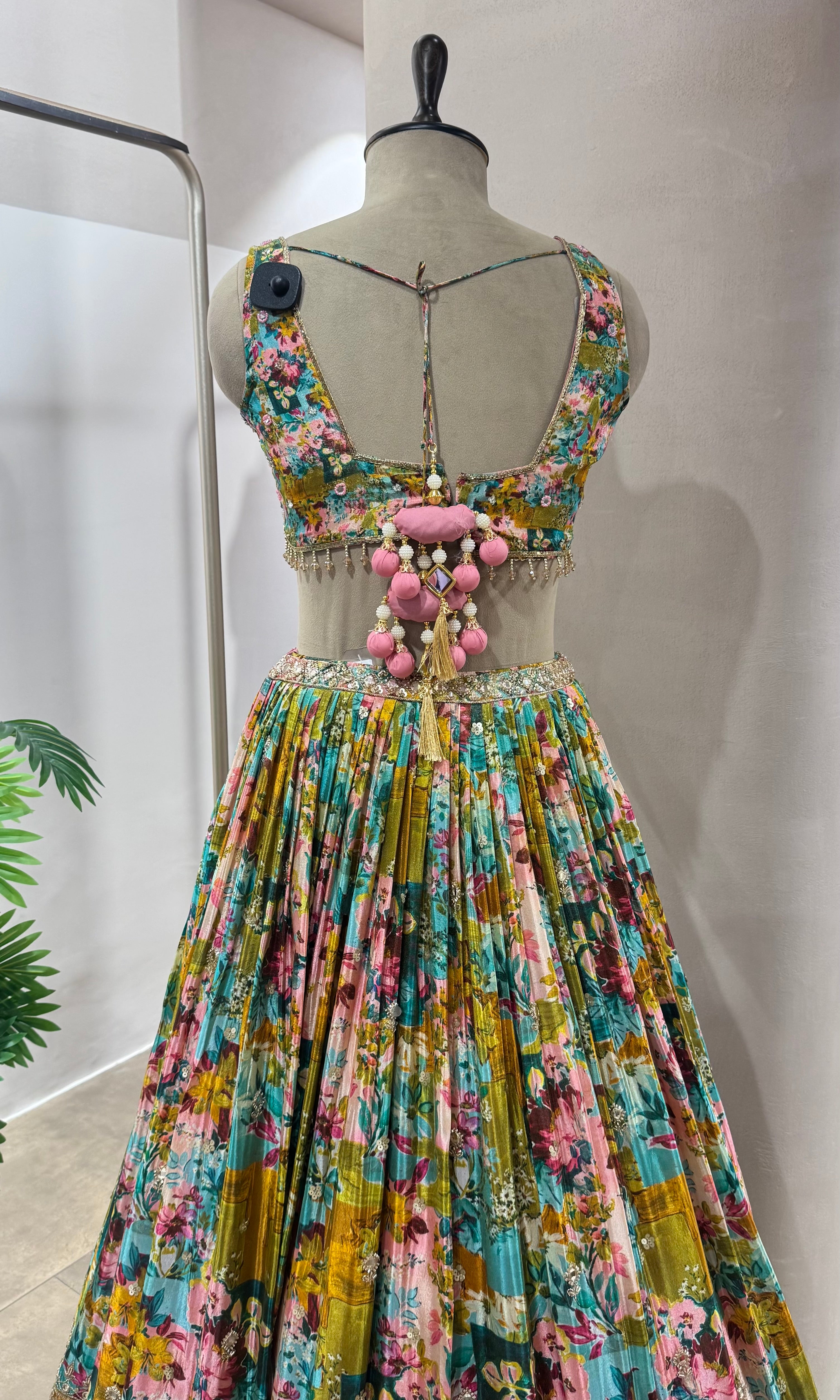PINK MULTI FLORAL EMBROIDERED LEHENGA