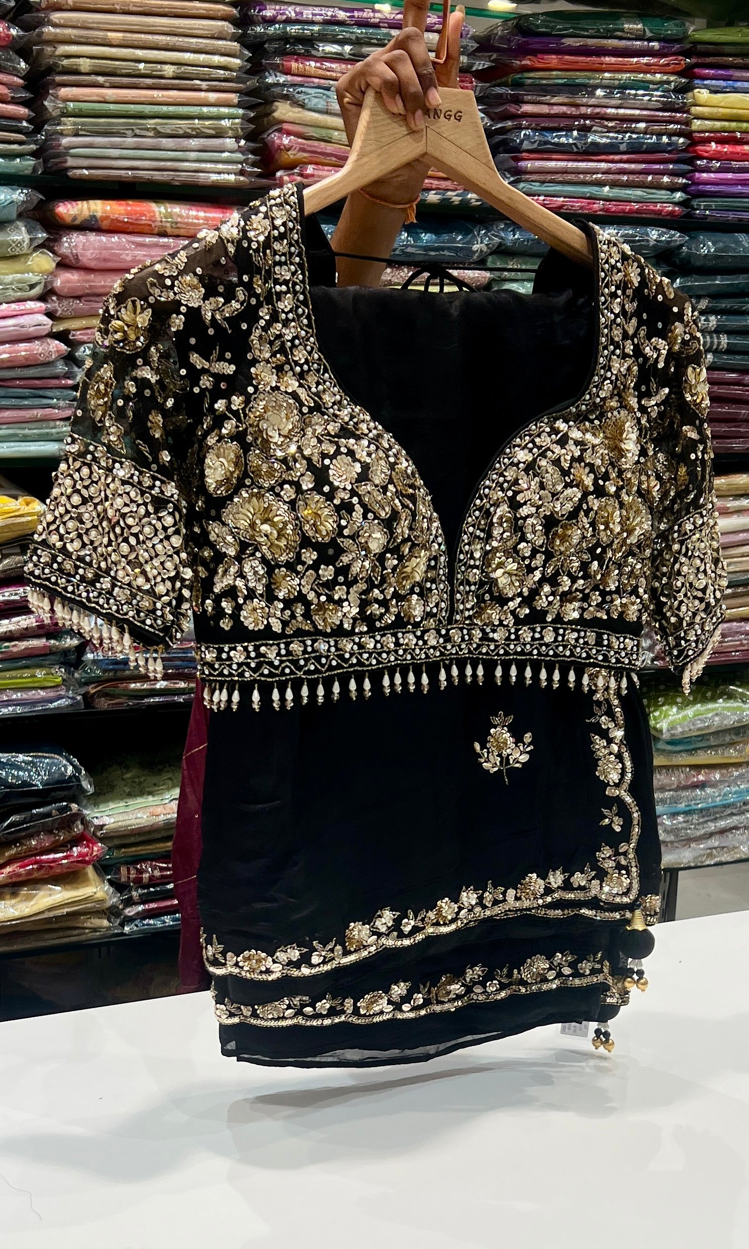 Black saree with ready blouse