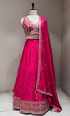 Bright Pink Silk Lehenga set with Gold Border