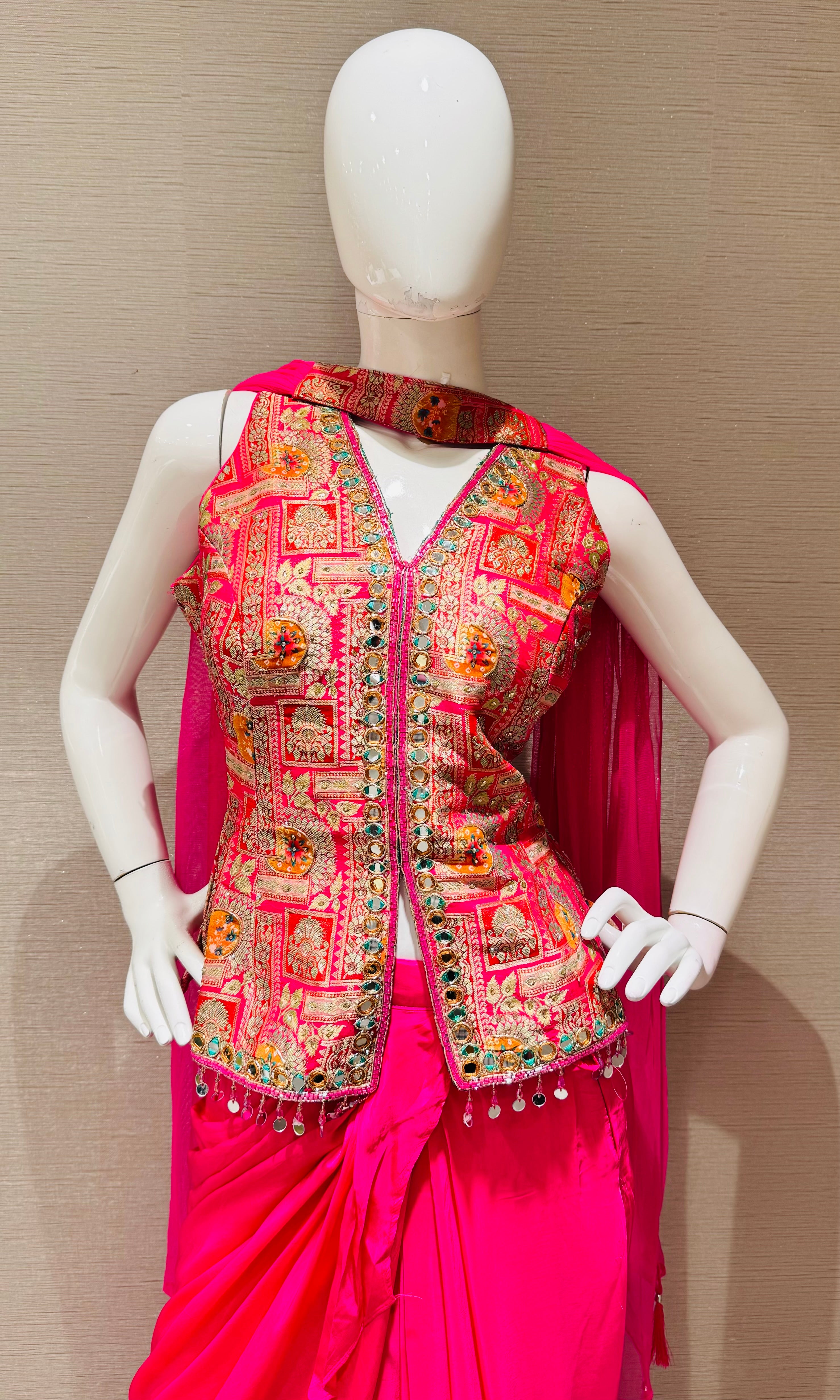 Fuchsia Pink Draped Skirt with Corset blouse