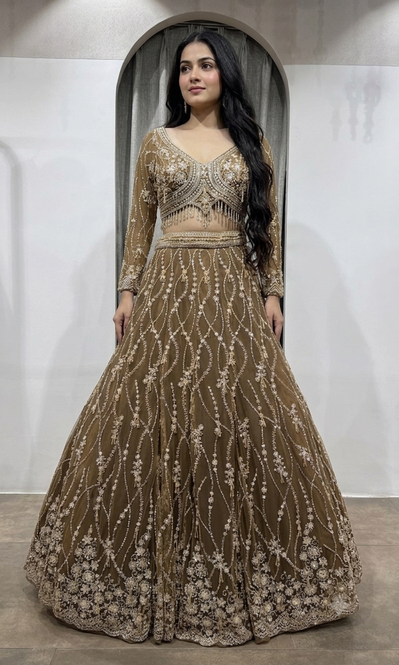 Mocha Brown Designer Lehenga with Sequins