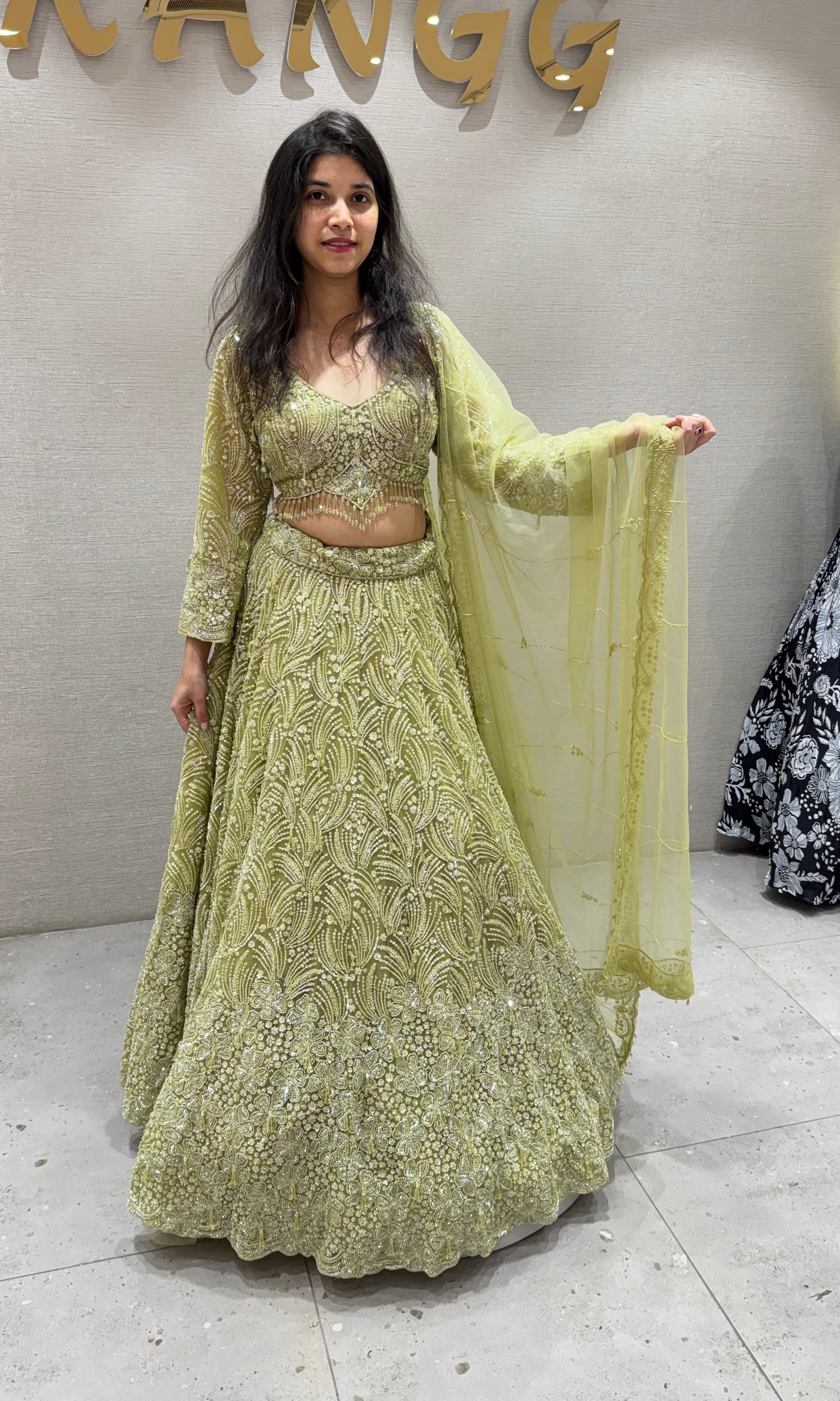 Pista green CRYSTAL EMBROIDERED lehenga