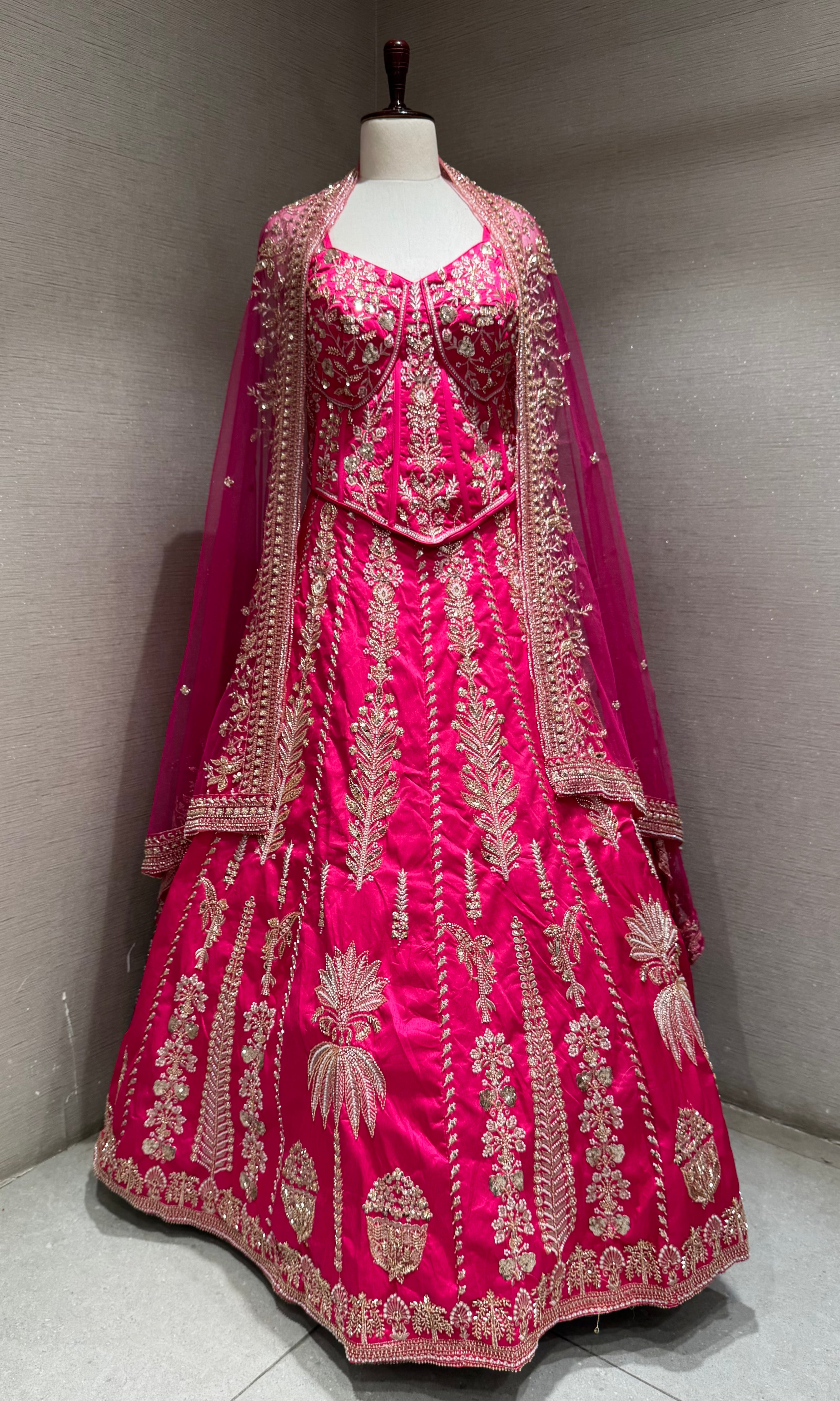 PINK EMBROIDERED PEPLUM CROP TOP LEHENGA SET