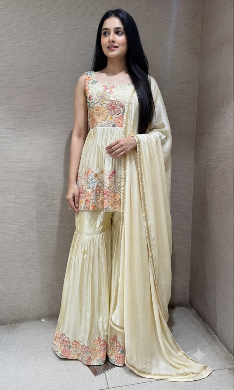 Cream floral peplum palazzo set