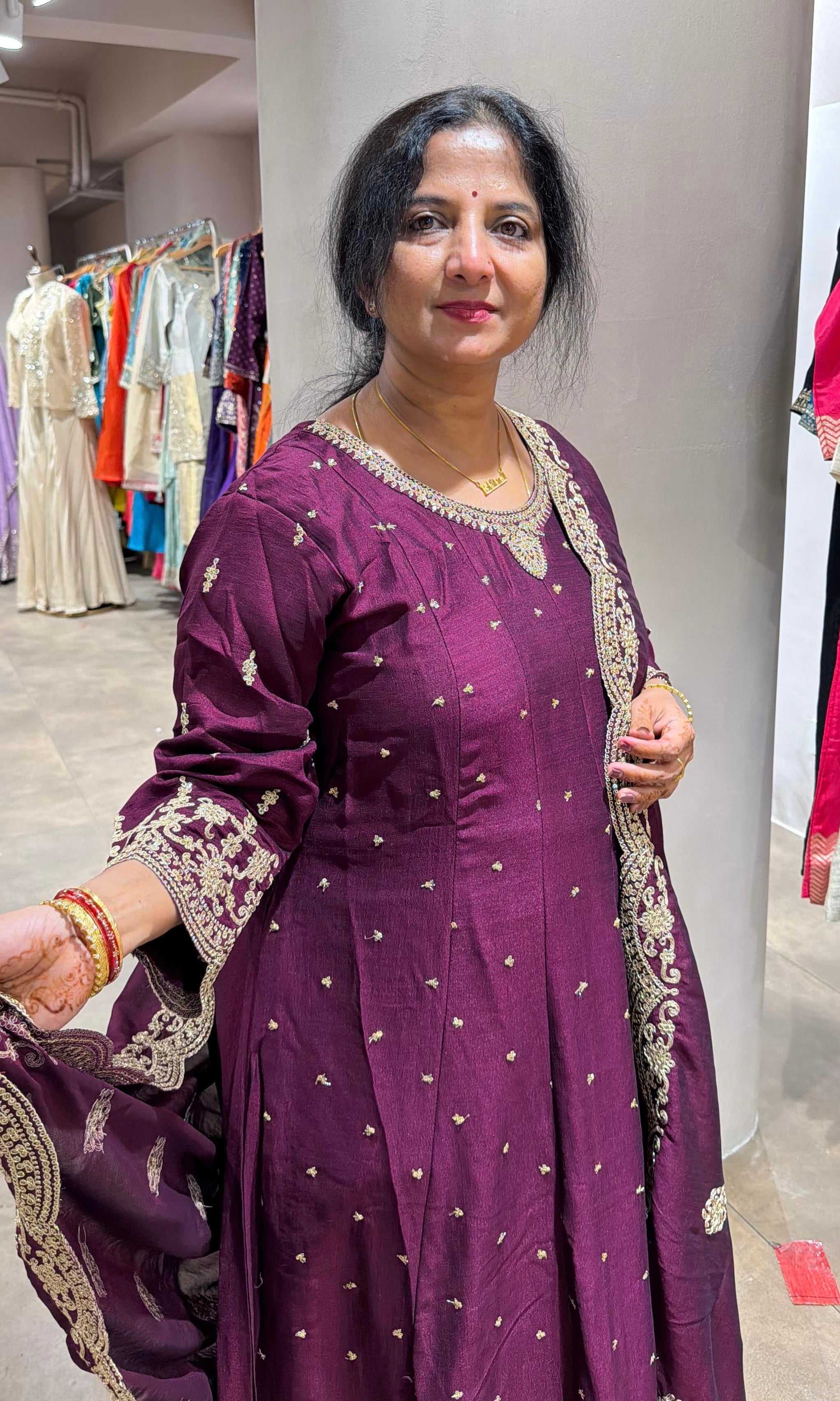 Wine GOLDEN EMBROIDERED ANARKALI
