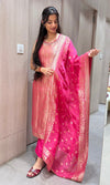 Pink Banarasi Golden KURTA SET