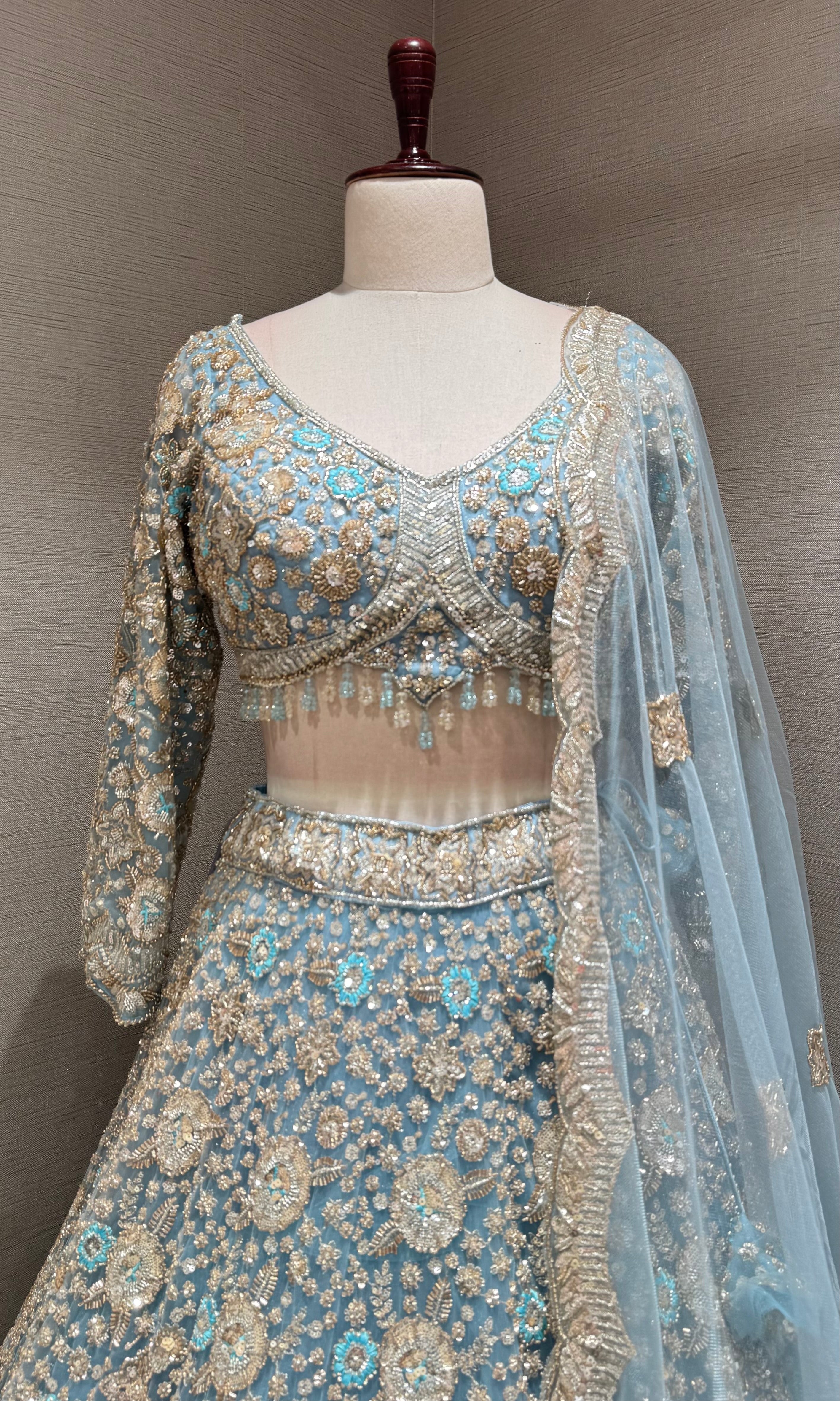 Blue Gold Embellished Ethnic bridal Lehenga Set
