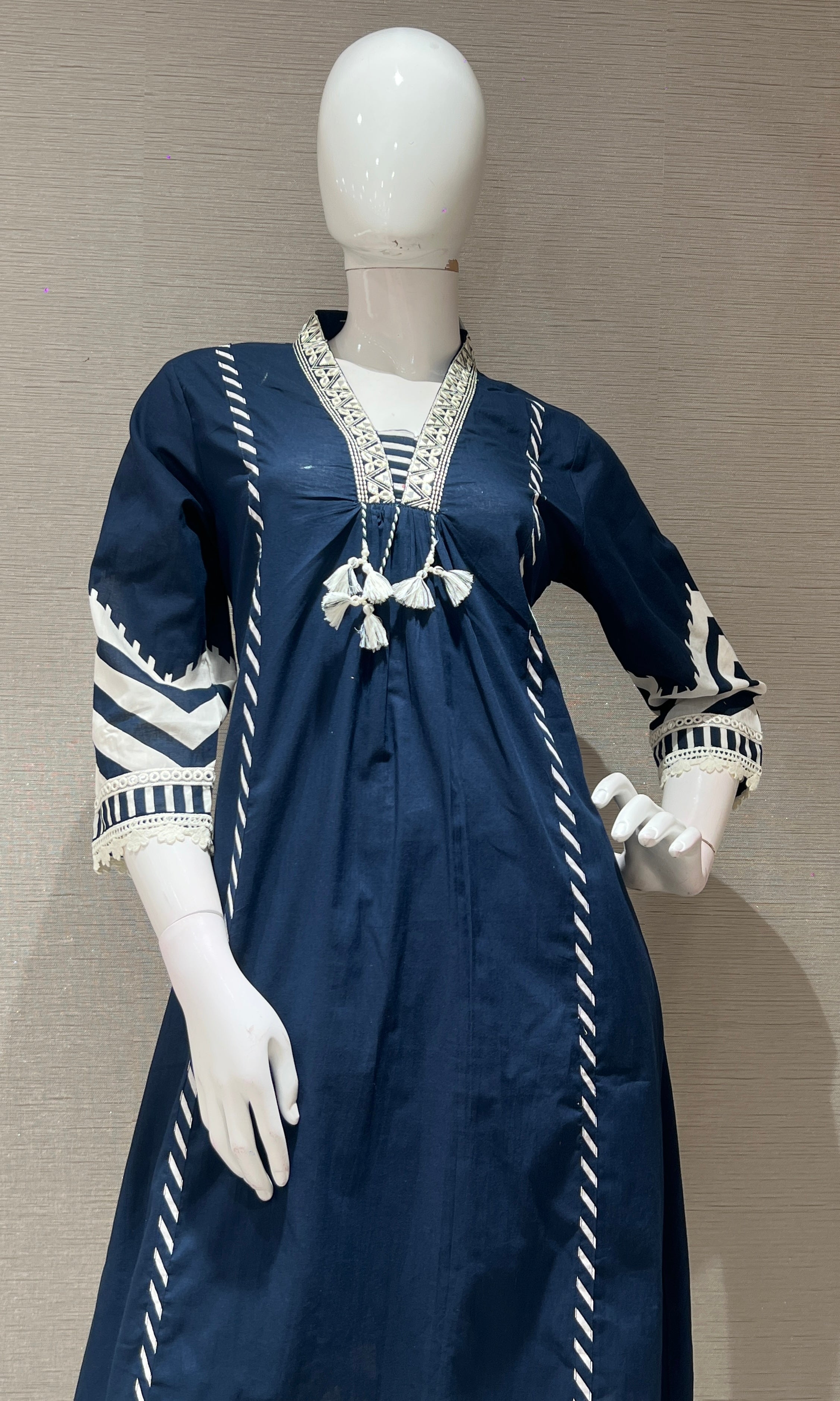 Navy blue kurta set  WITH WHITE LACE EMBROIDERY