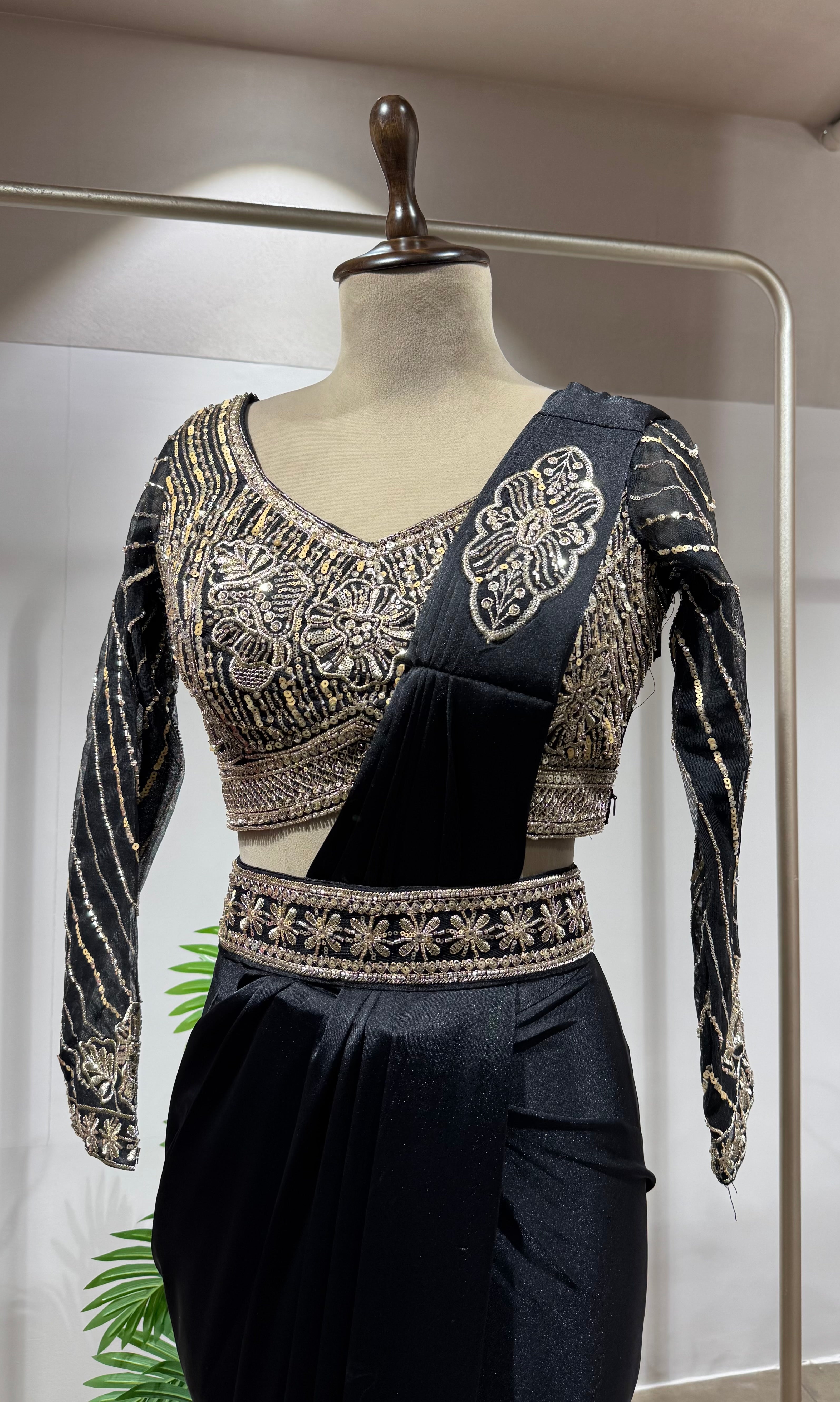 BLACK DRAPE SAREE WITH BLOUSE & BELT