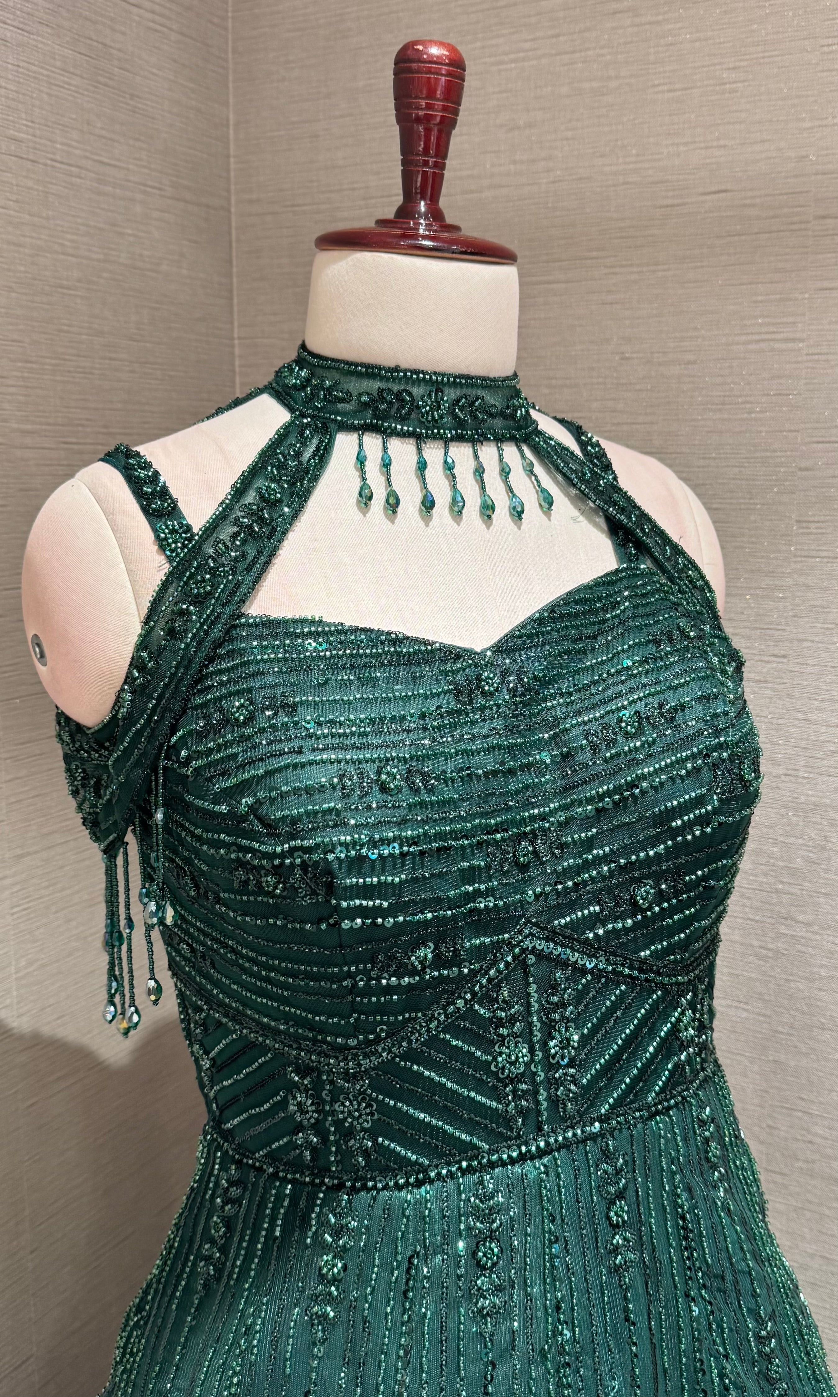 Green Halter Neck Ballgown