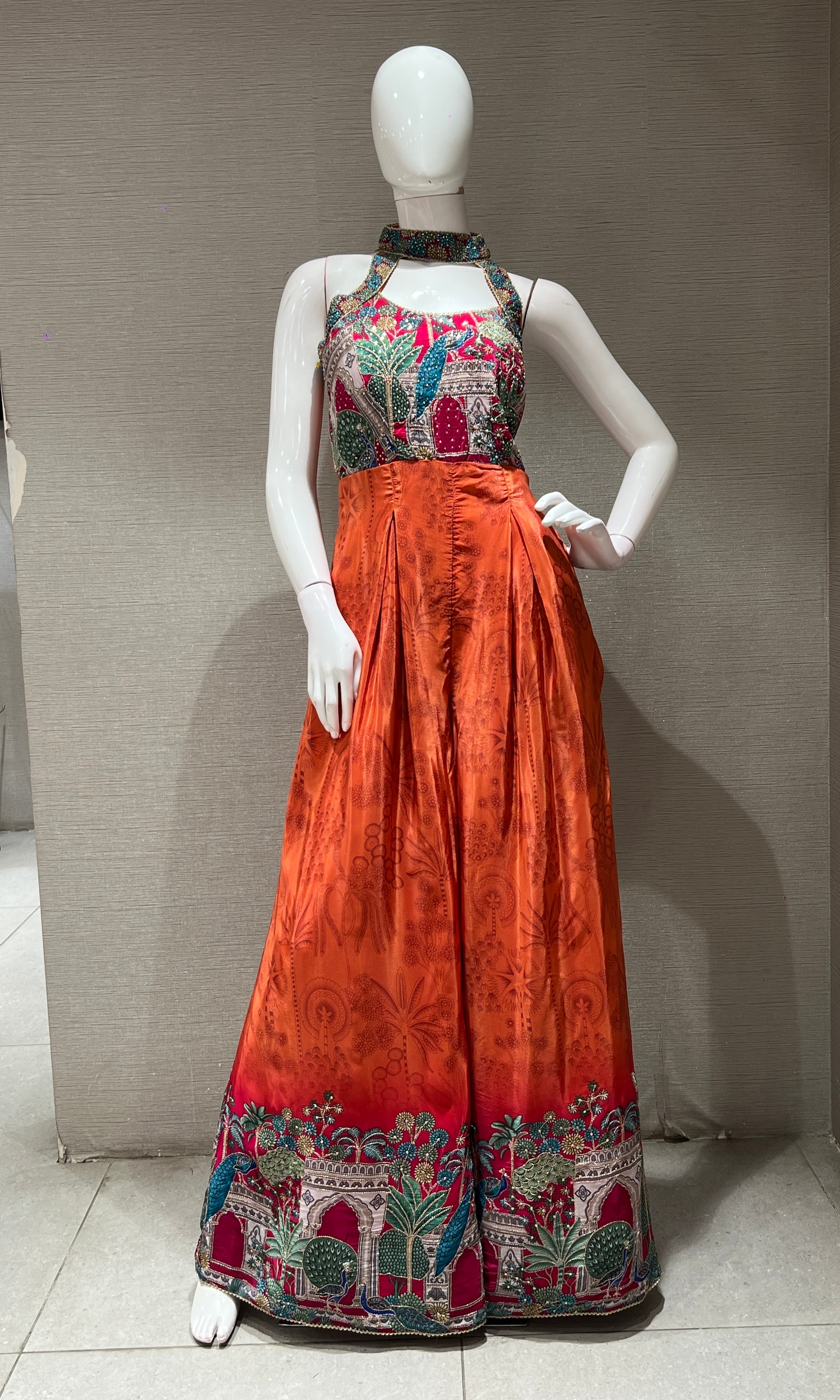 Rust EMBROIDERED HALTER NECK jumpsuit