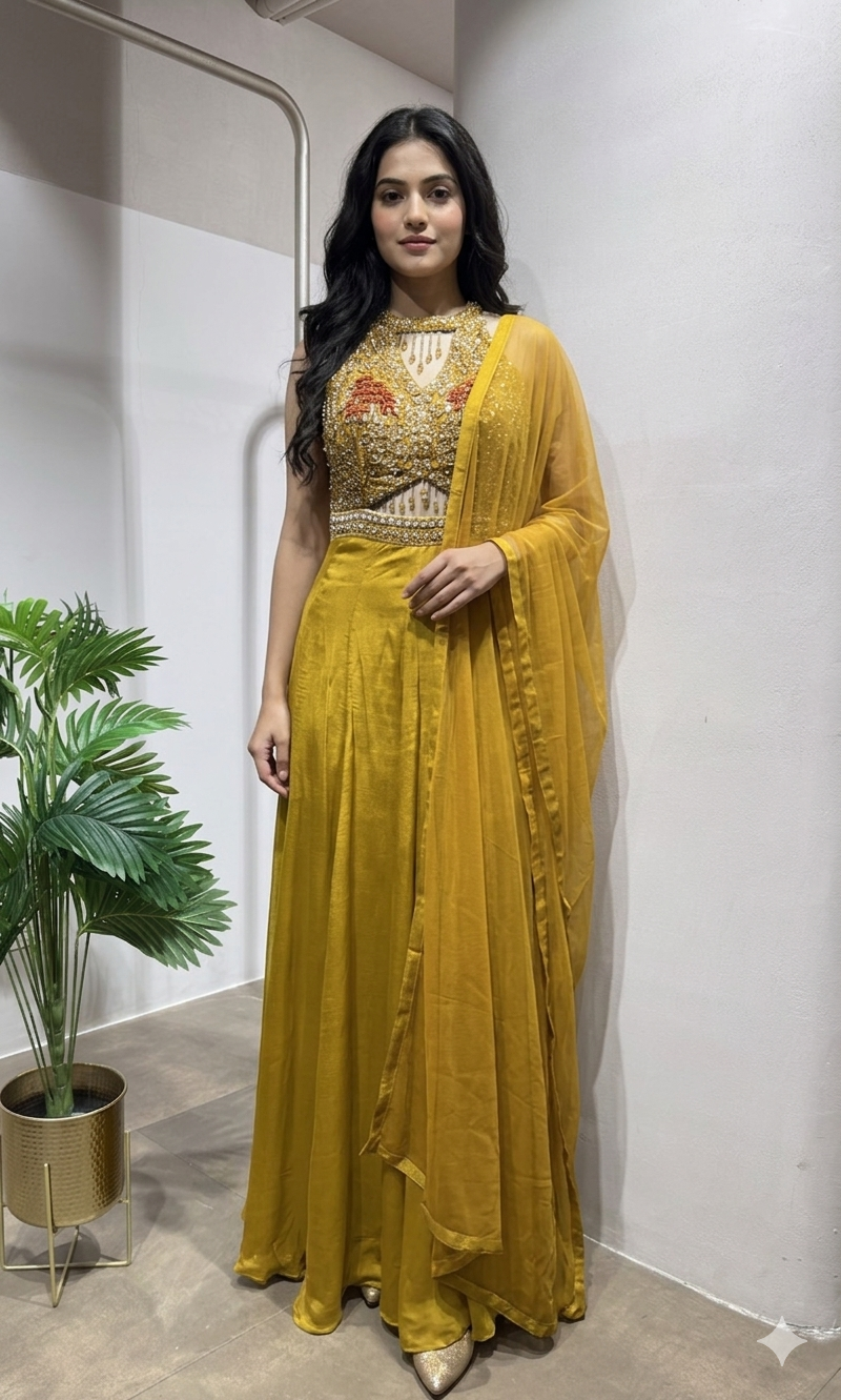 Mustard Party Wear Designer Indo-Western