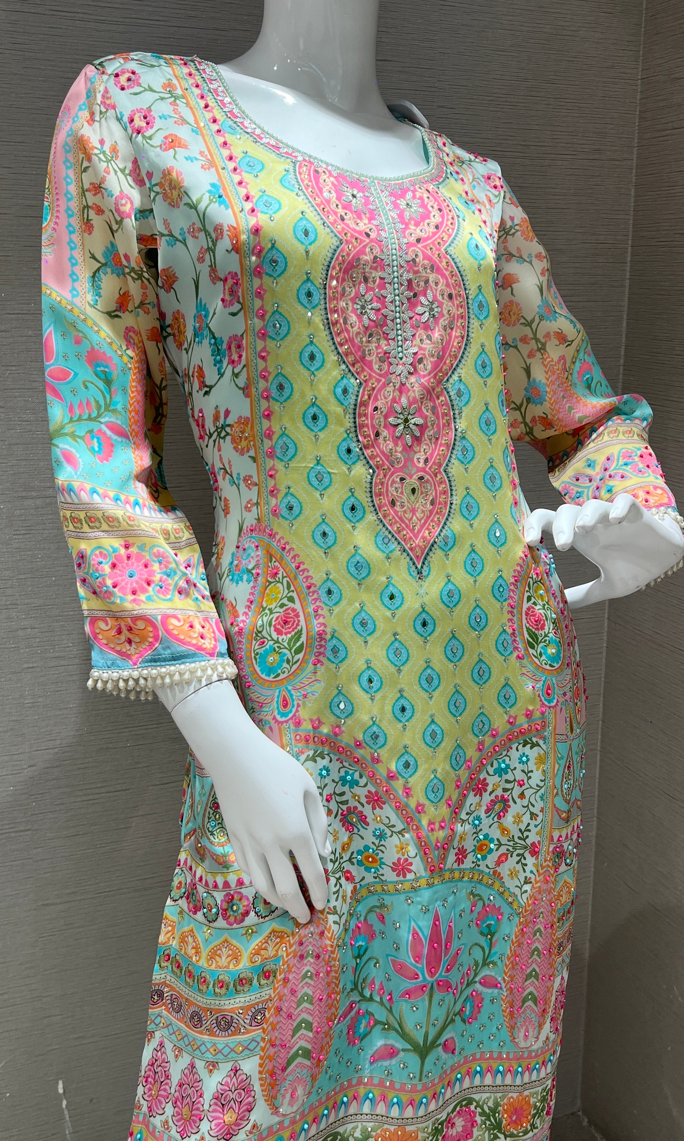Mint Green & Peach Ethnic kurta set