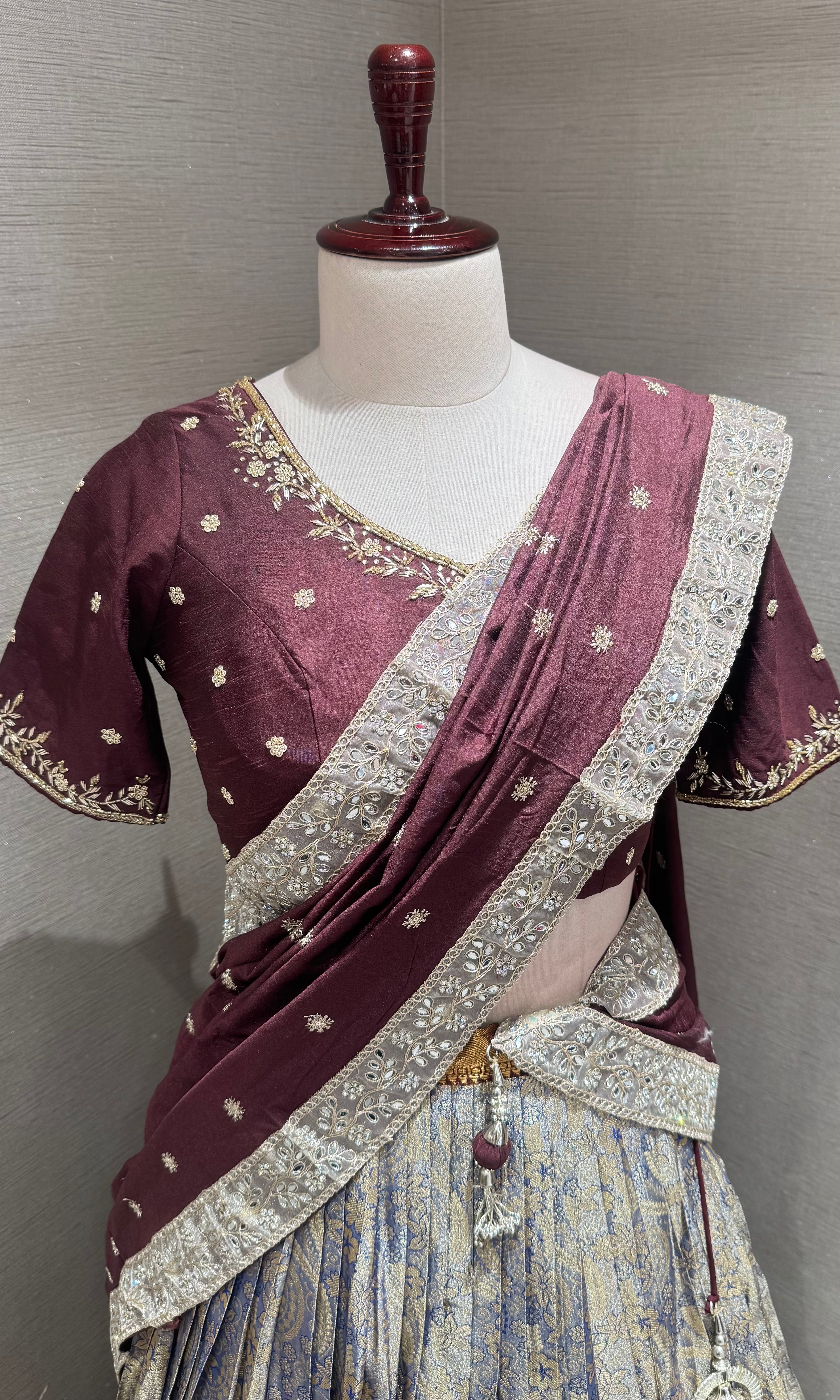 Brown AND NAVY blue BANARASI PATTU LEHENGA