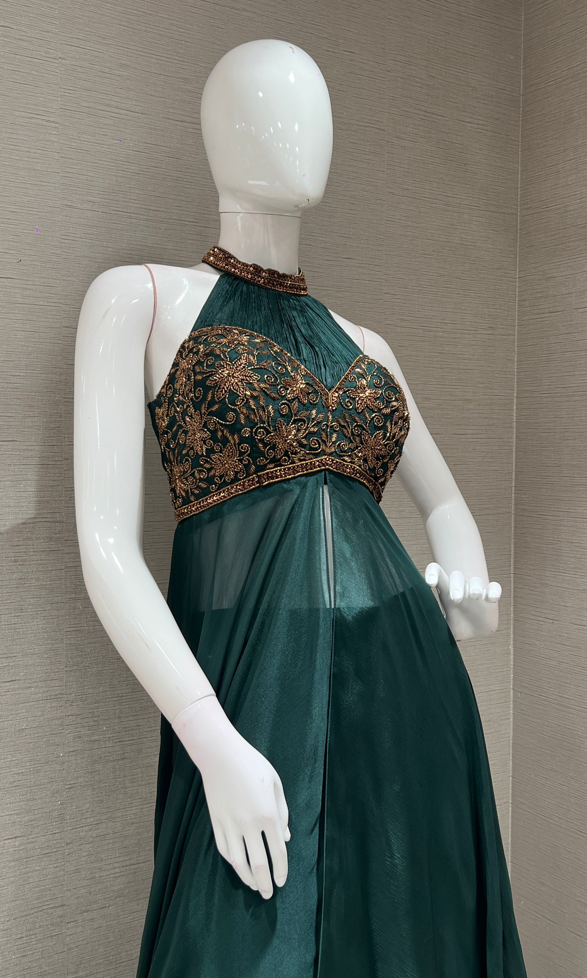 BOTTLE GREEN LONG ANARKALI DRESS