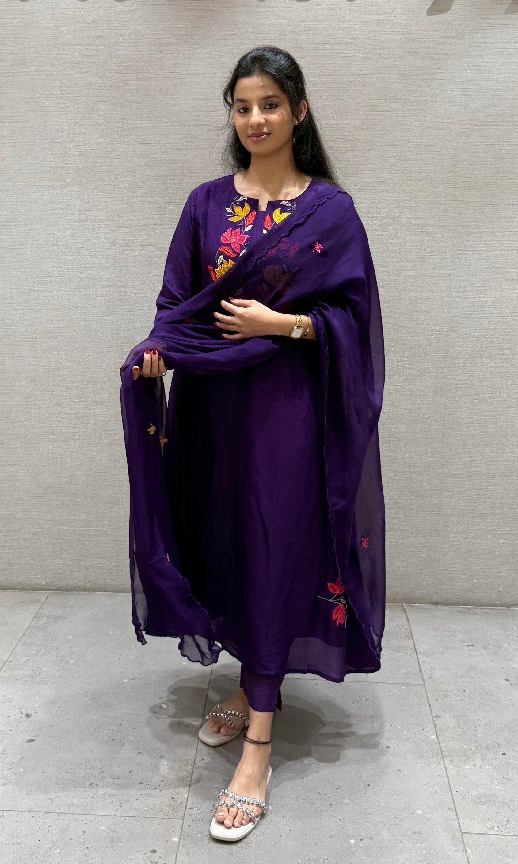 Purple floral kurta set