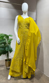 MUSTARD FRONT SLIT ANARKALI PALAZZO SET