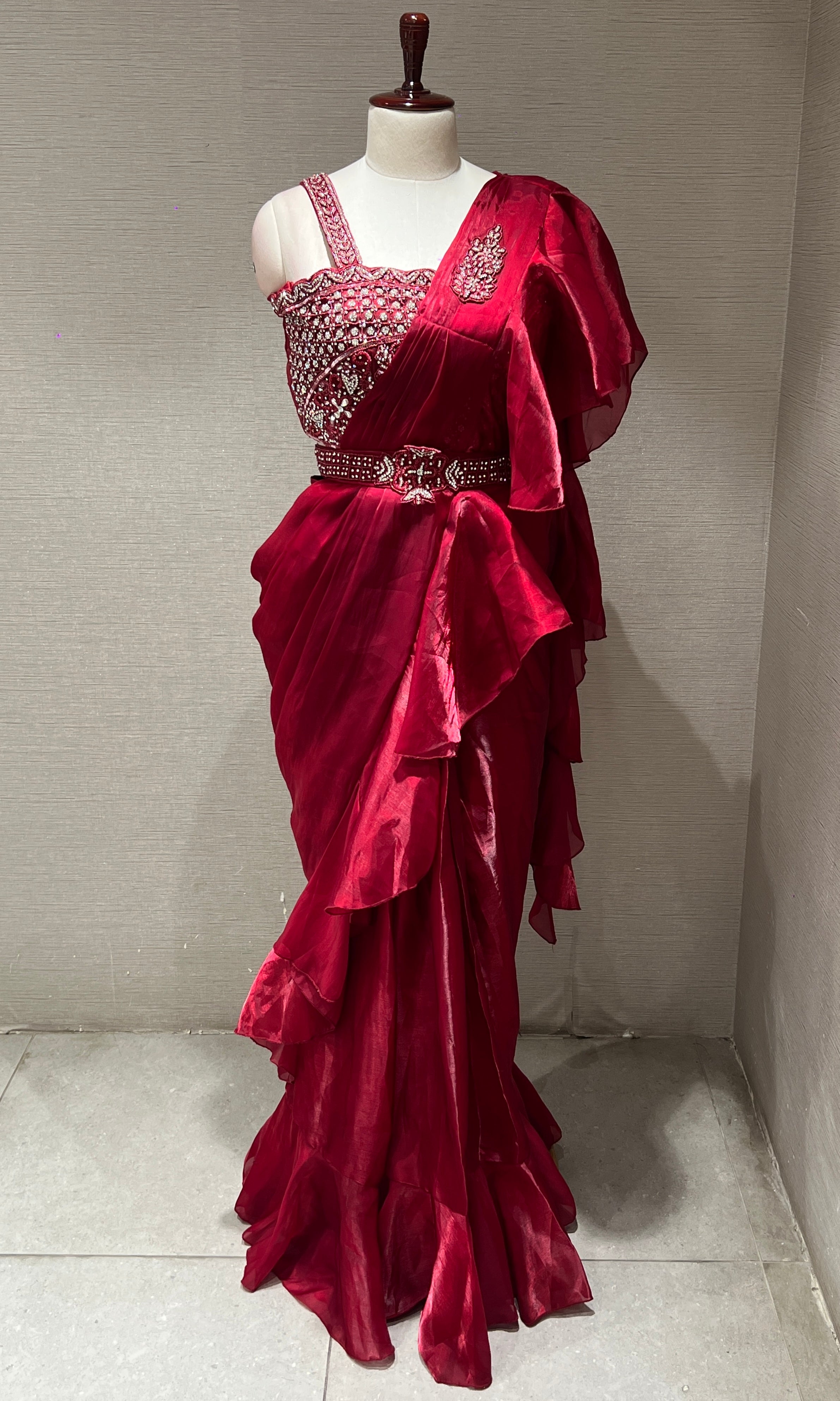 Maroon one minute saree