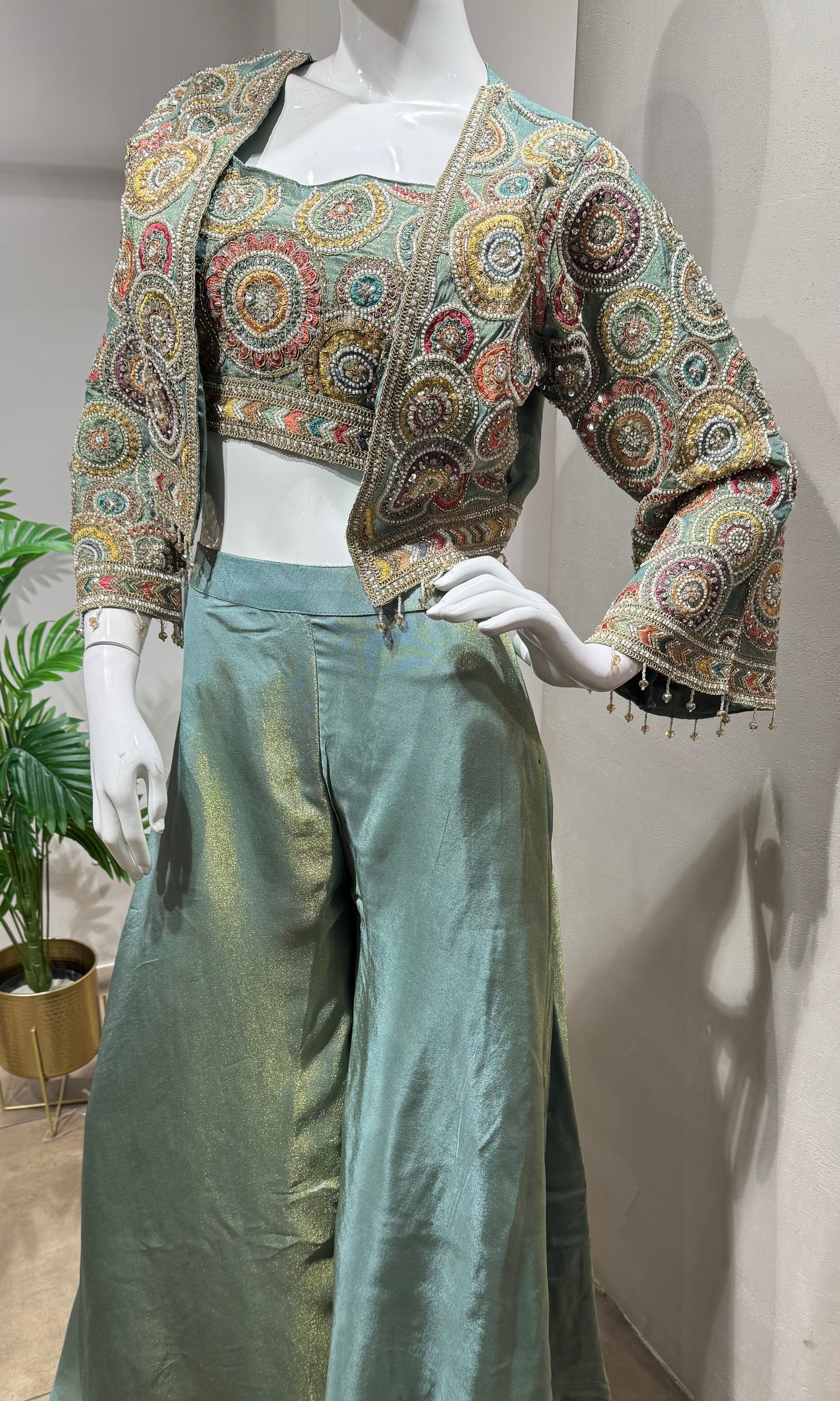 Sea blue Tissue Indo-Western Palazzo Set