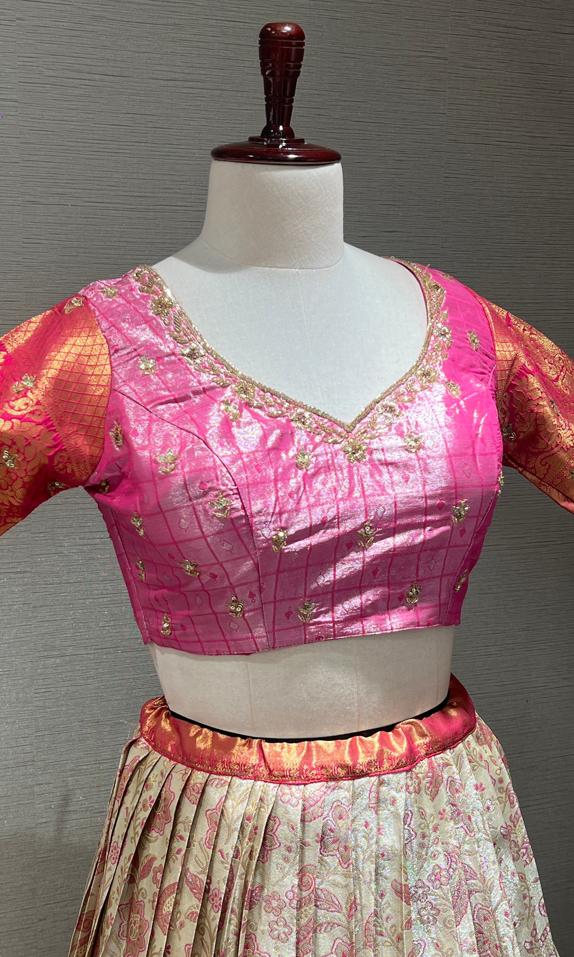 Pink Embellished Lehenga in Gold Border