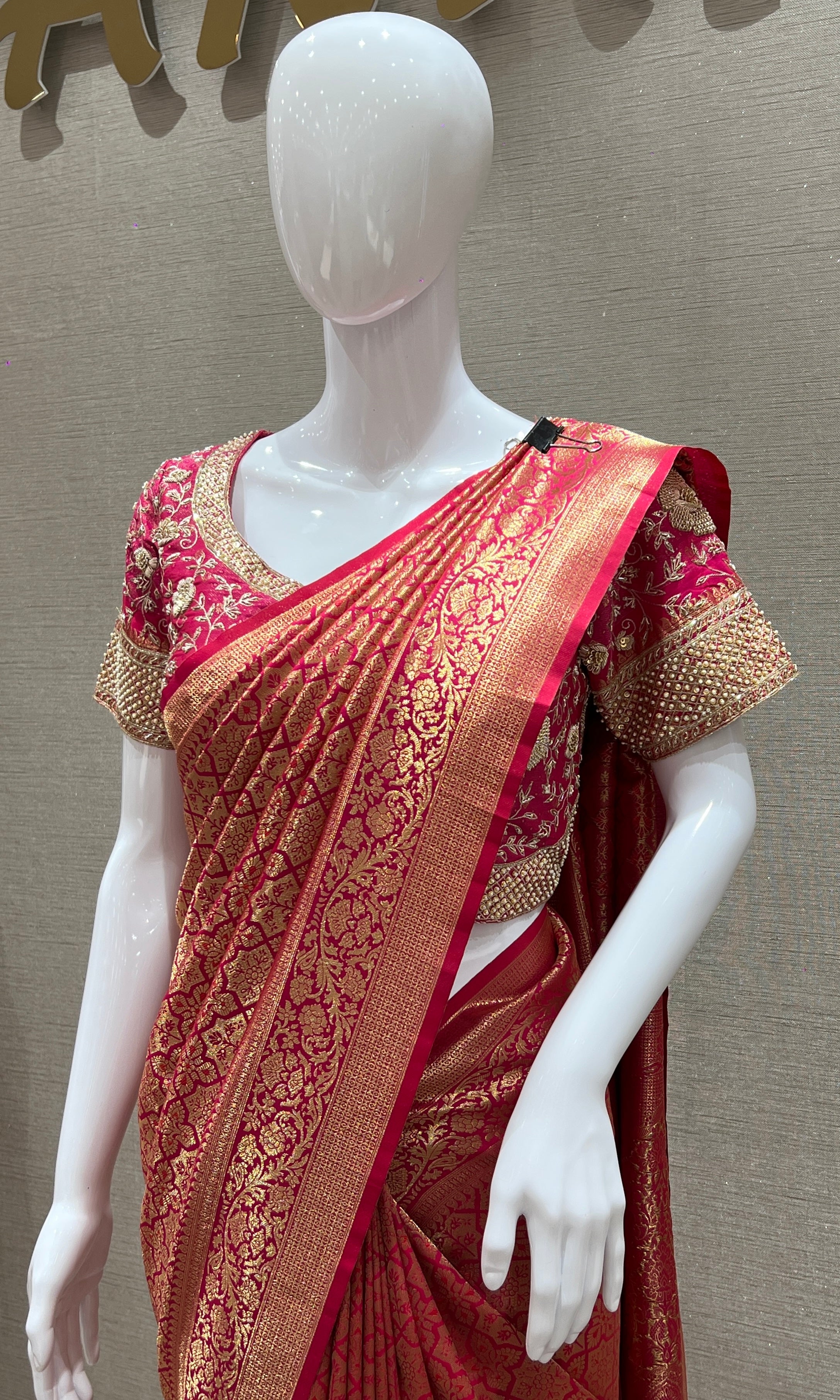 Rani pink saree with ready blouse