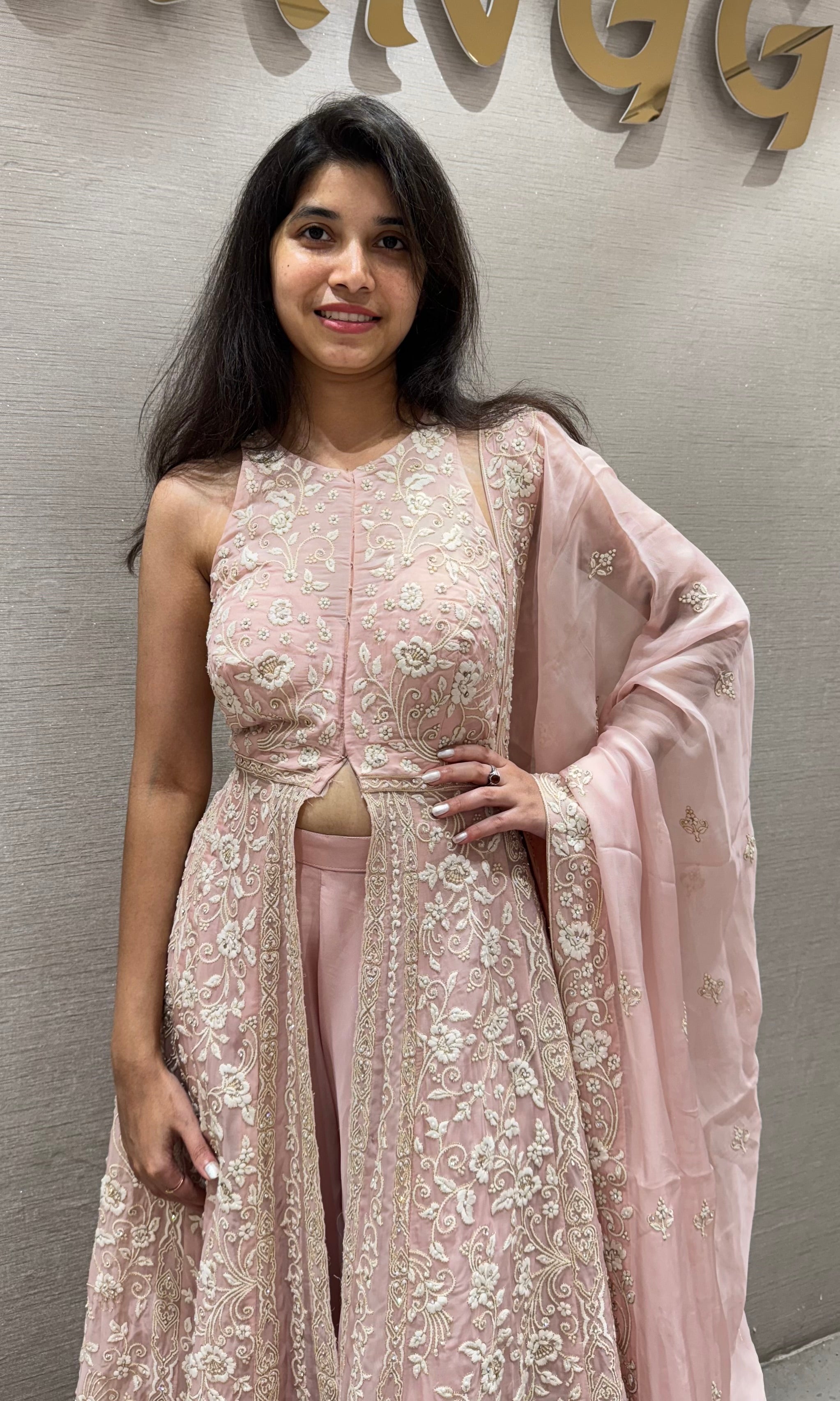 BLUSH pink EMBROIDERED FRONT SLIT ANARKALI