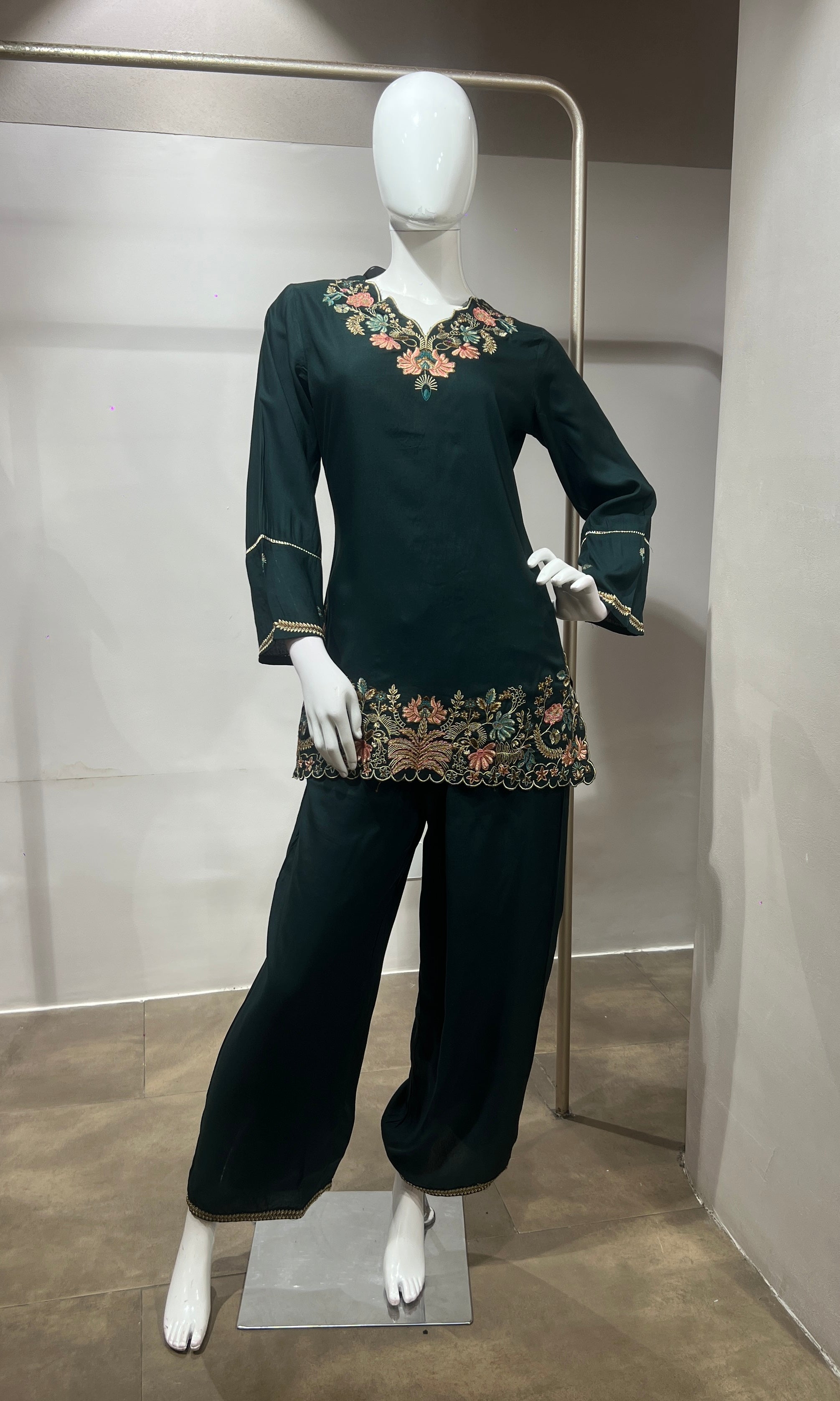 Green Rayon Cotton Ethnic Cord set