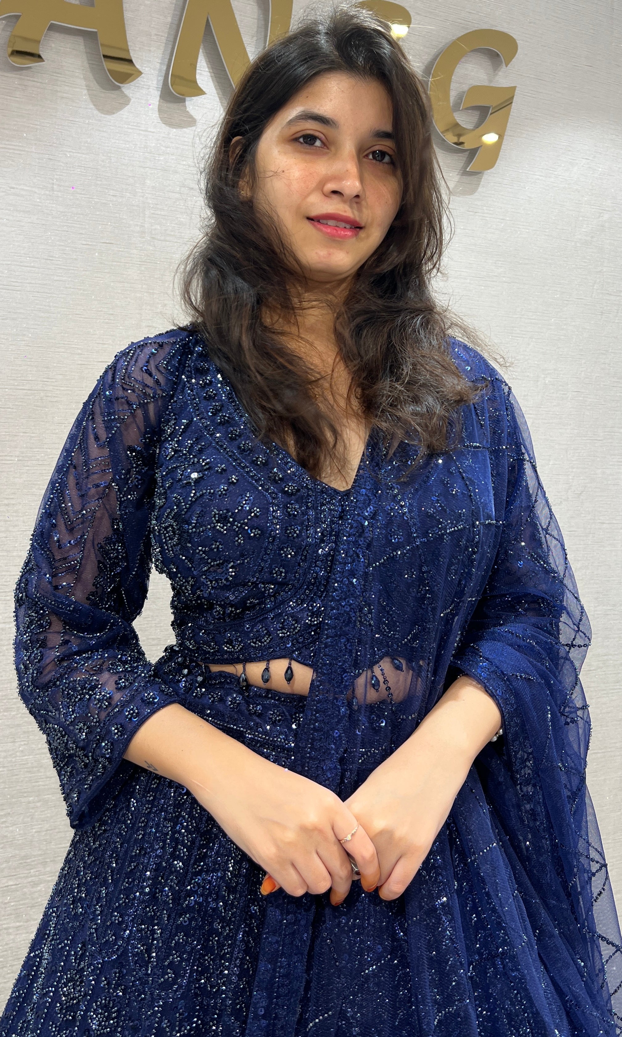 Navy Blue Embellished Net Lehenga