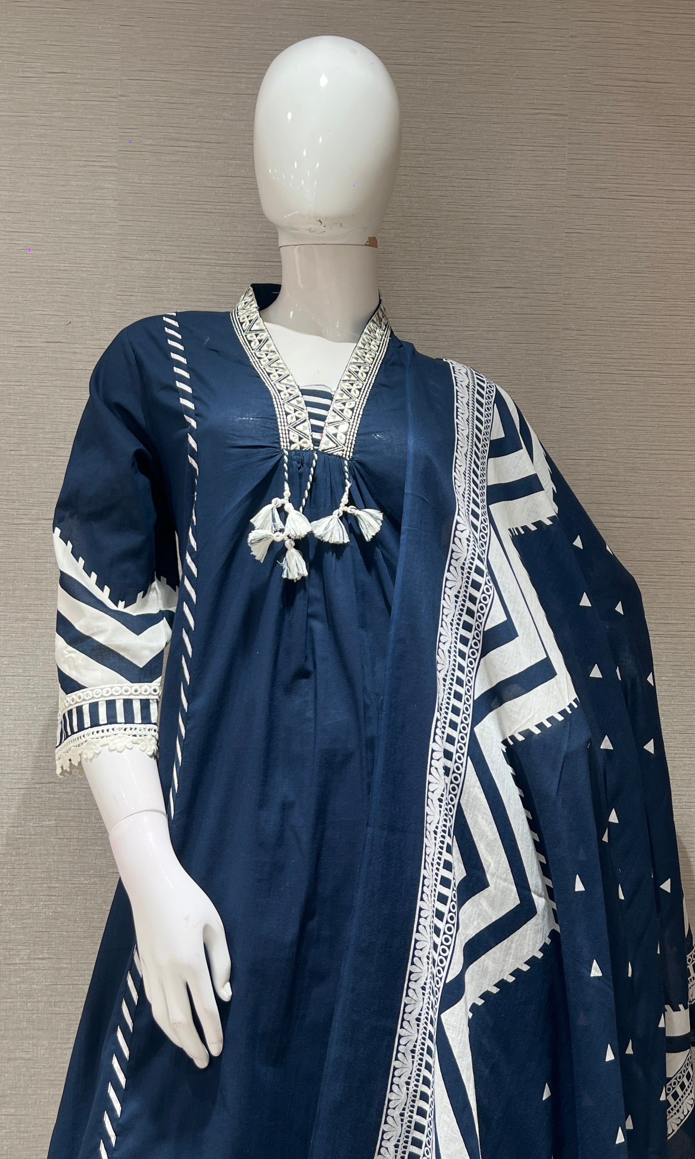Navy blue kurta set  WITH WHITE LACE EMBROIDERY