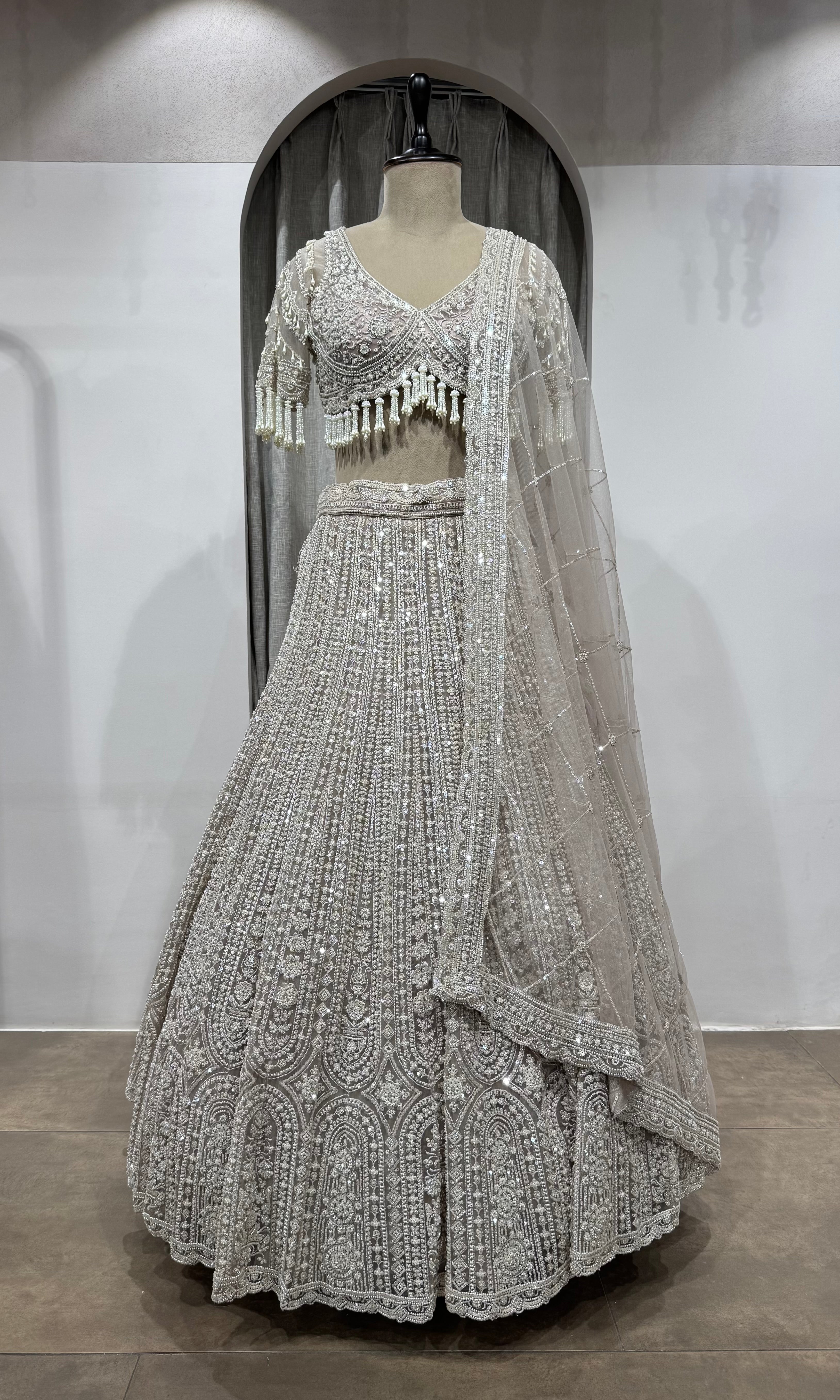 Grey Silver heavy designer bridal lehenga