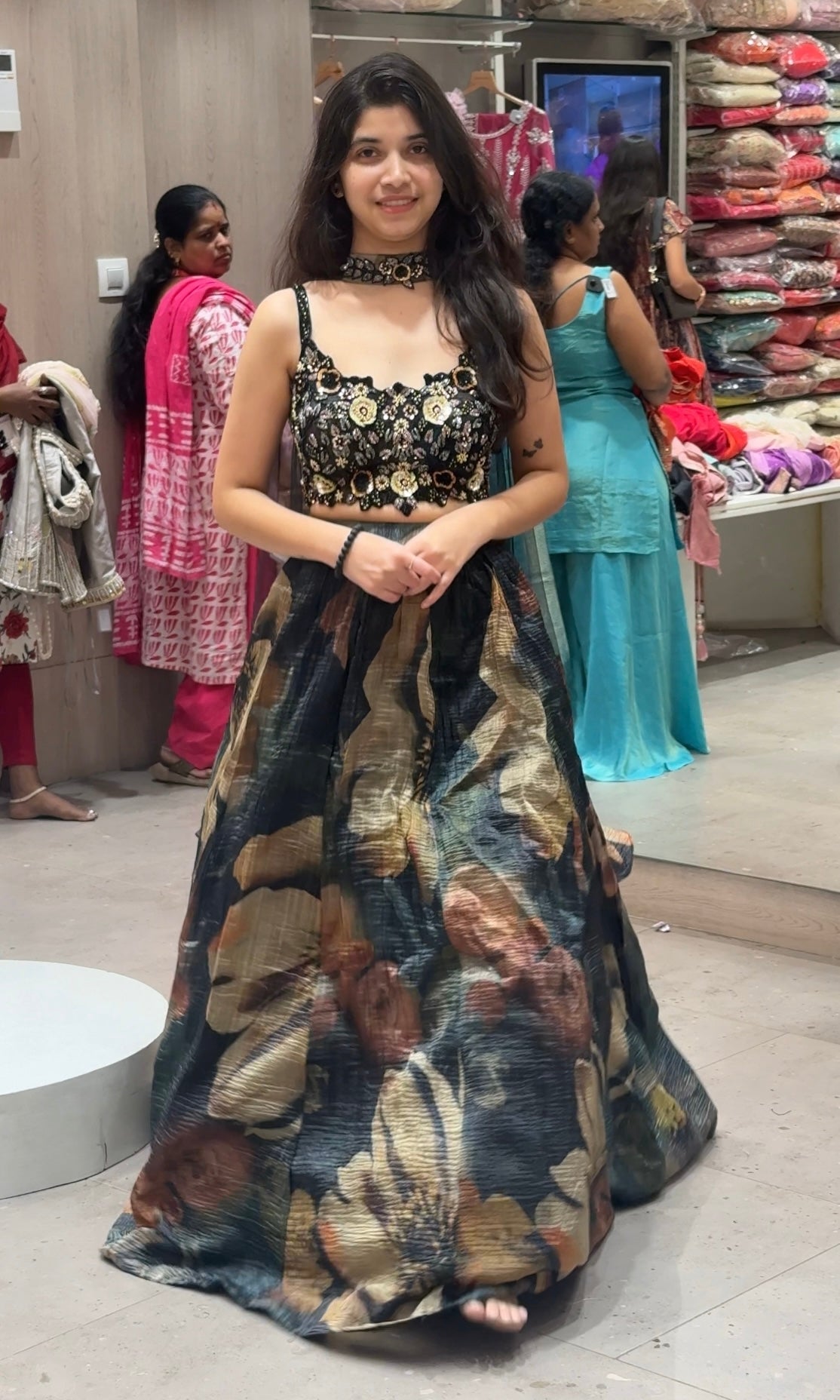 Black Embellished Floral Lehenga