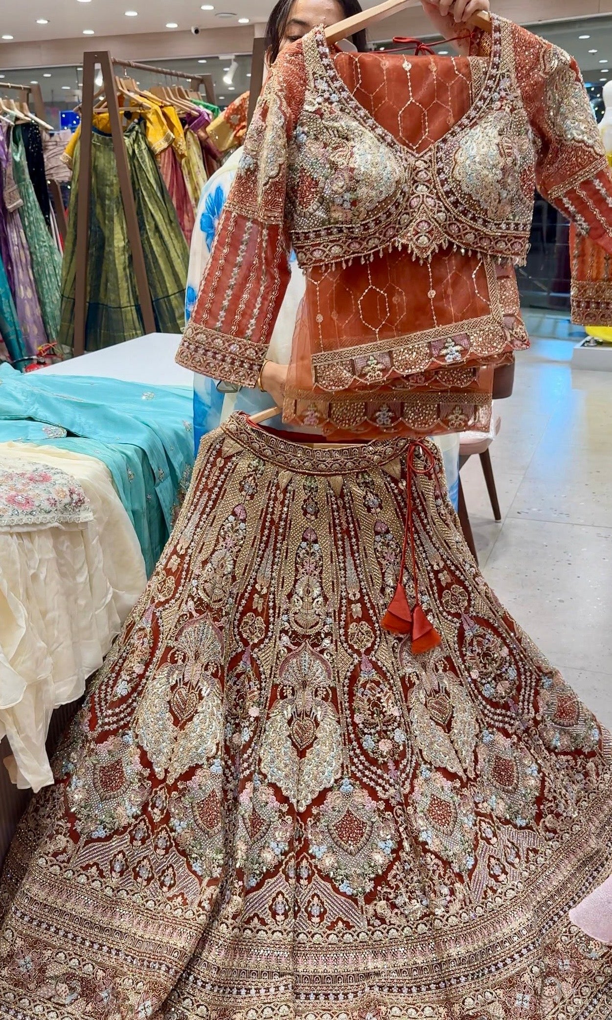 Rust Gold Classic embroidered Lehenga