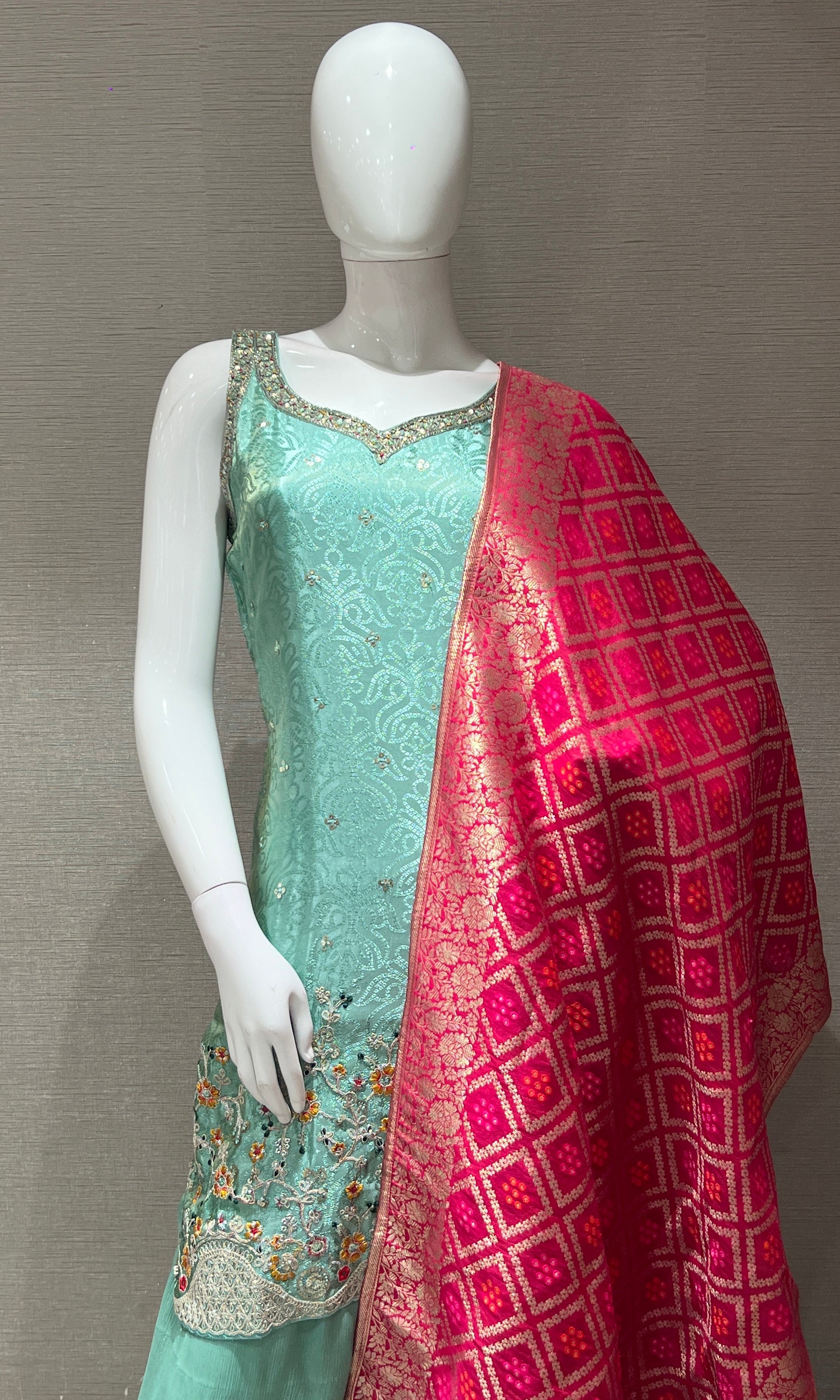 sea green embroidered sharara seT