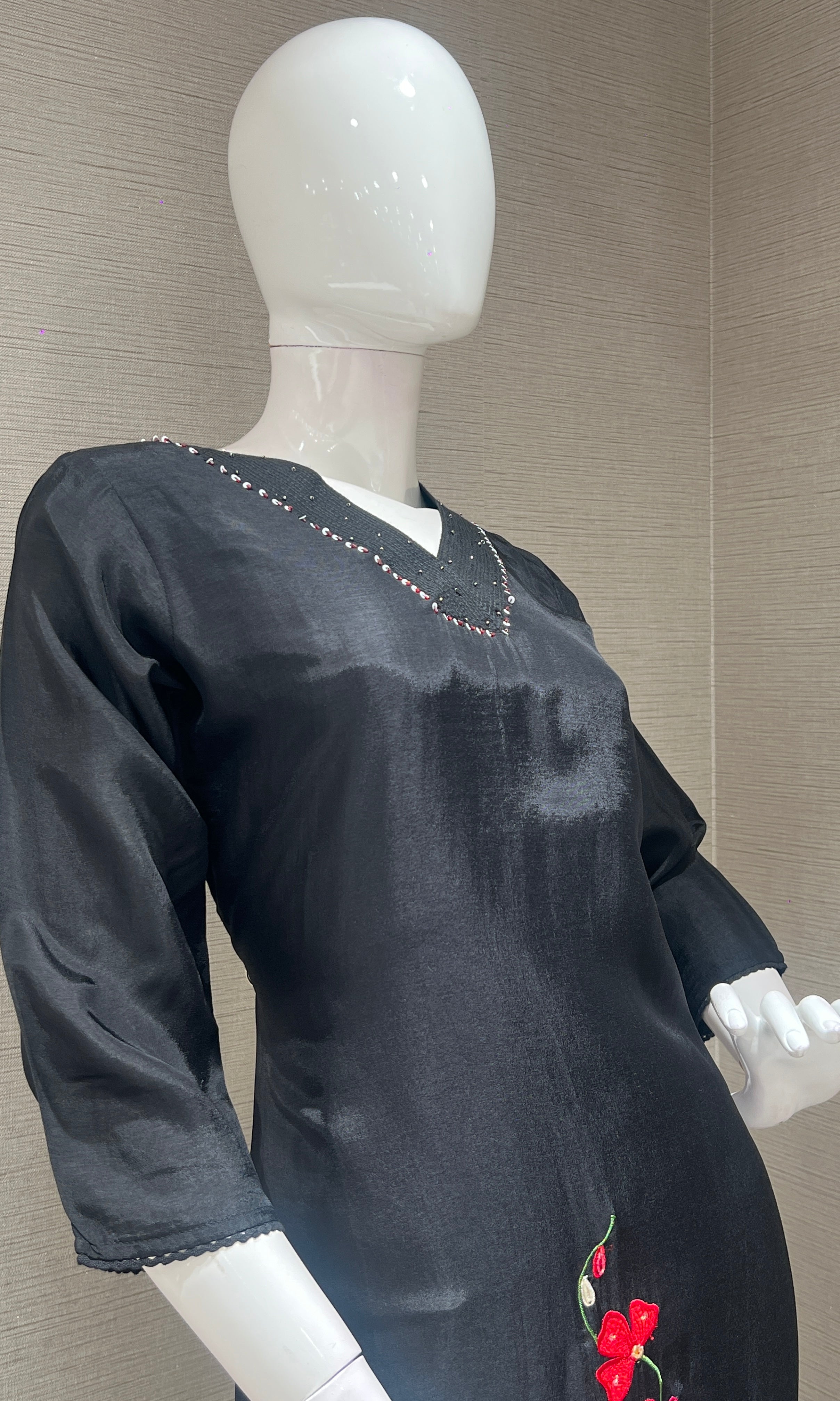 Black red floral embroidery KURTA SET