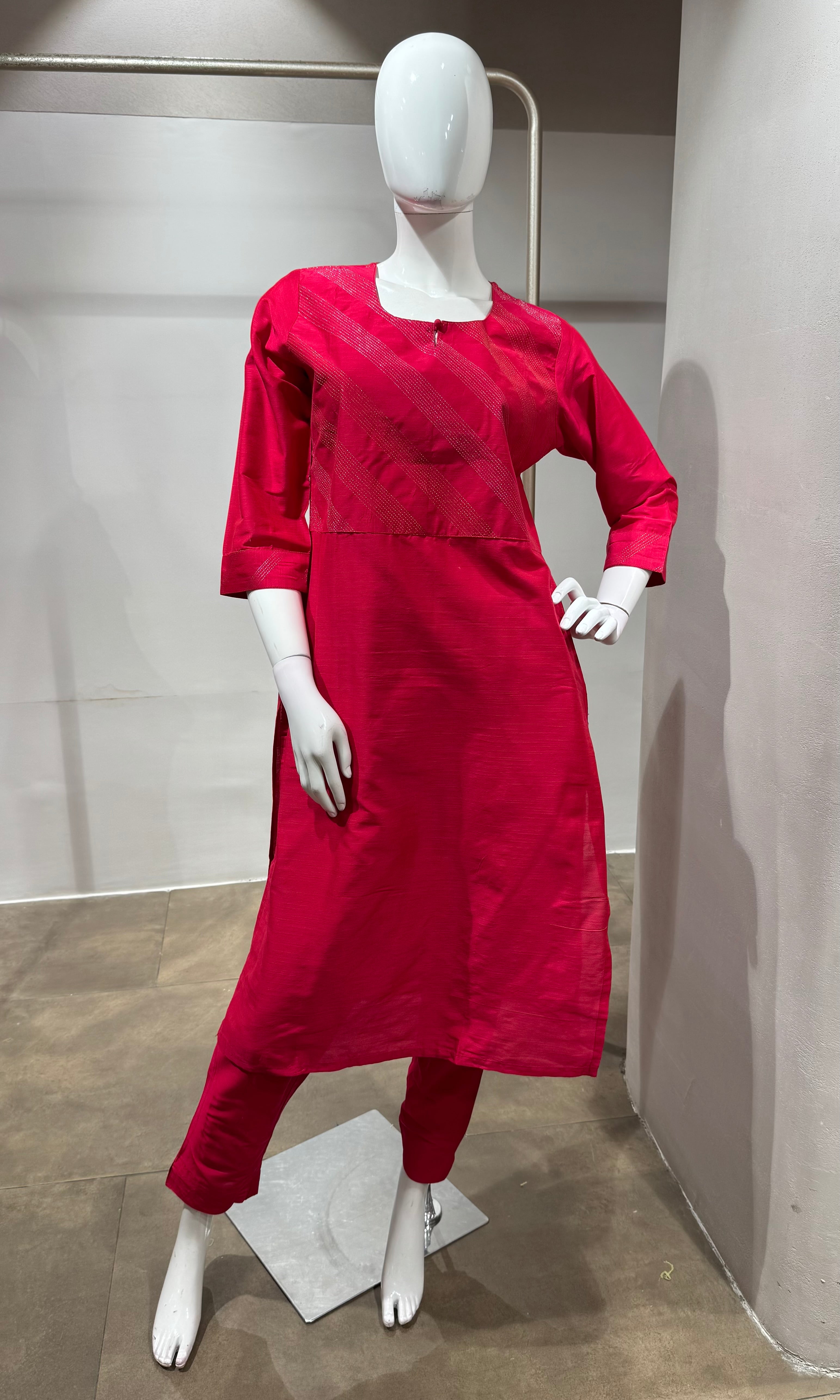 Rani pink raw silk kurta set