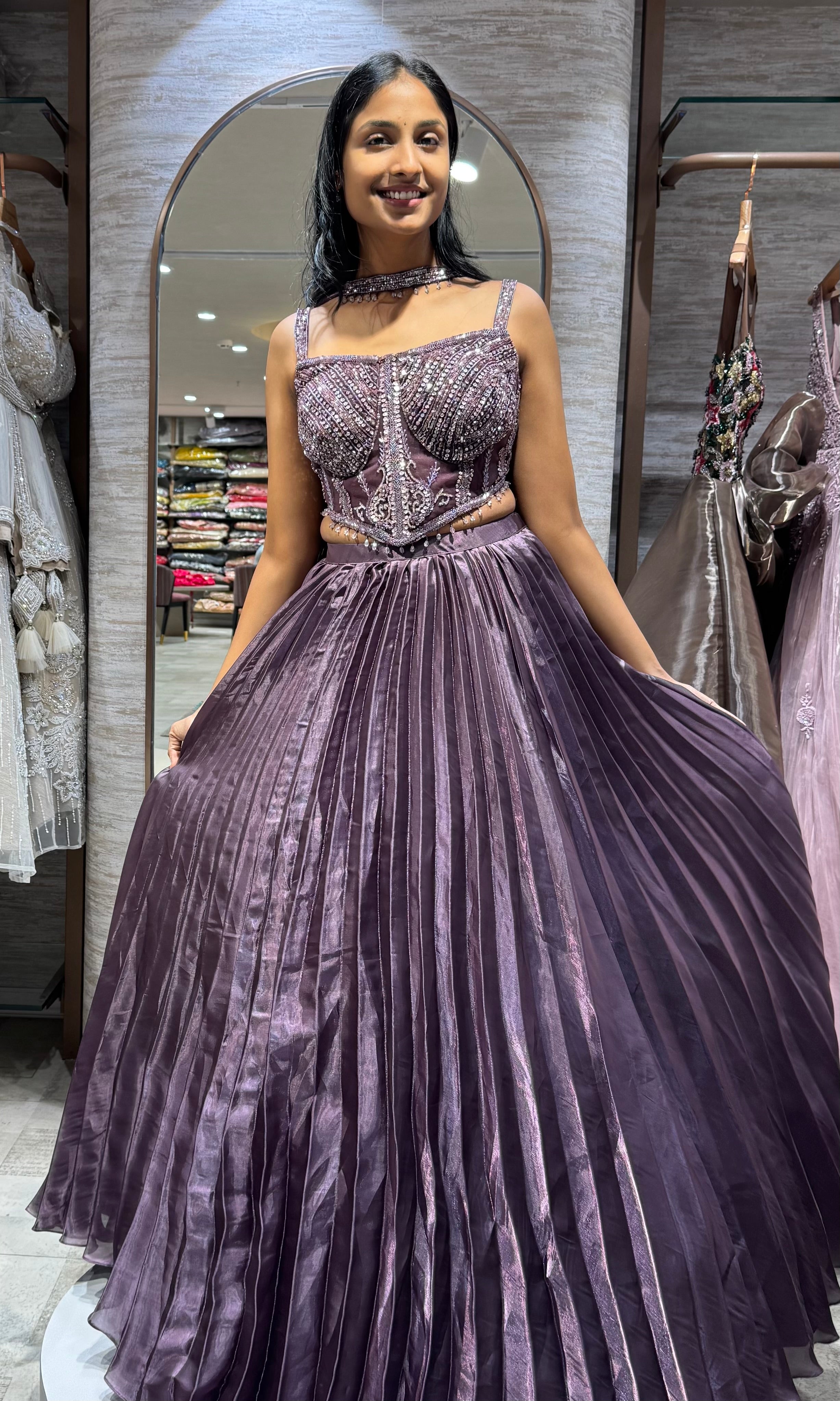 purple plum embellished lehenga