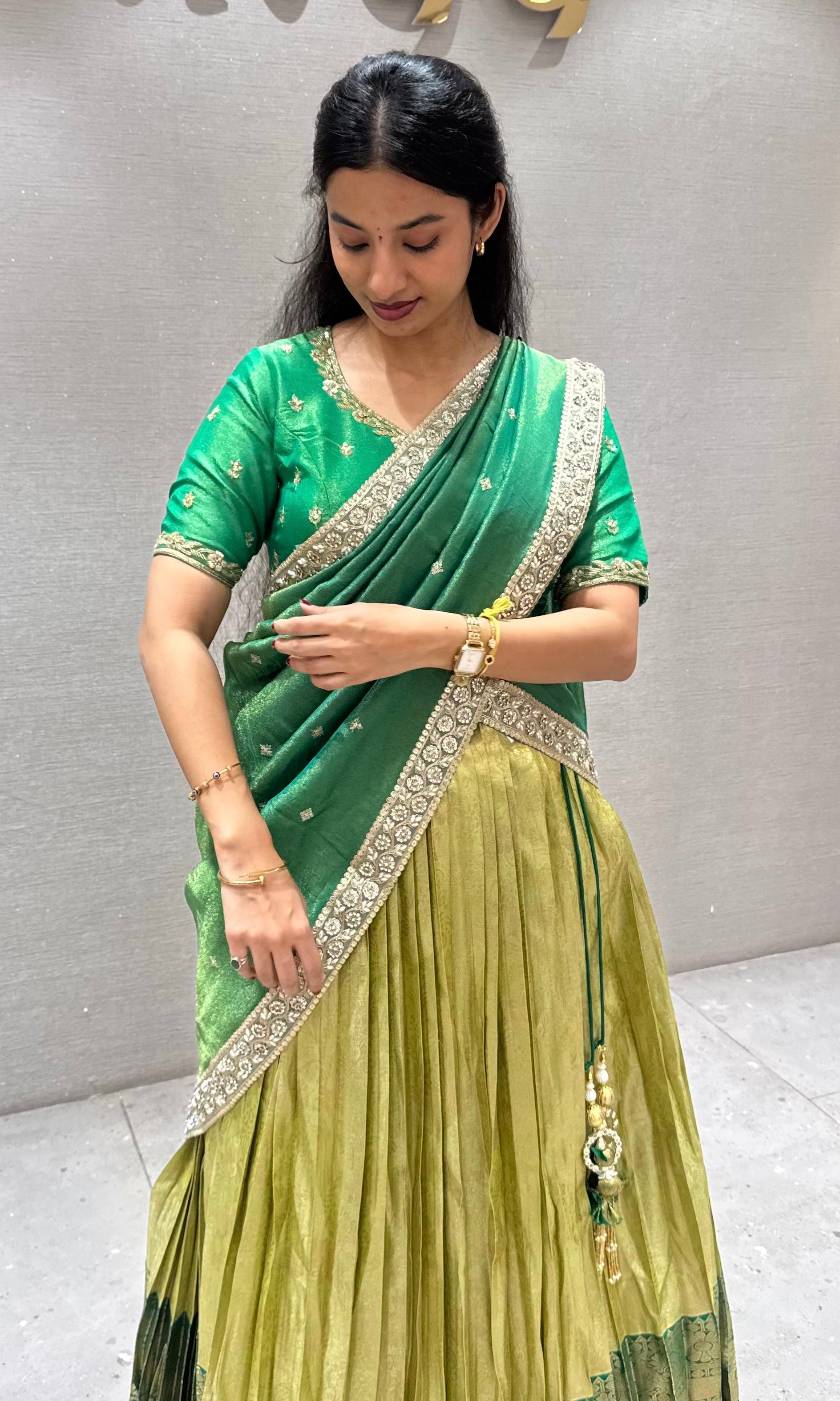 Green pattu Lehenga