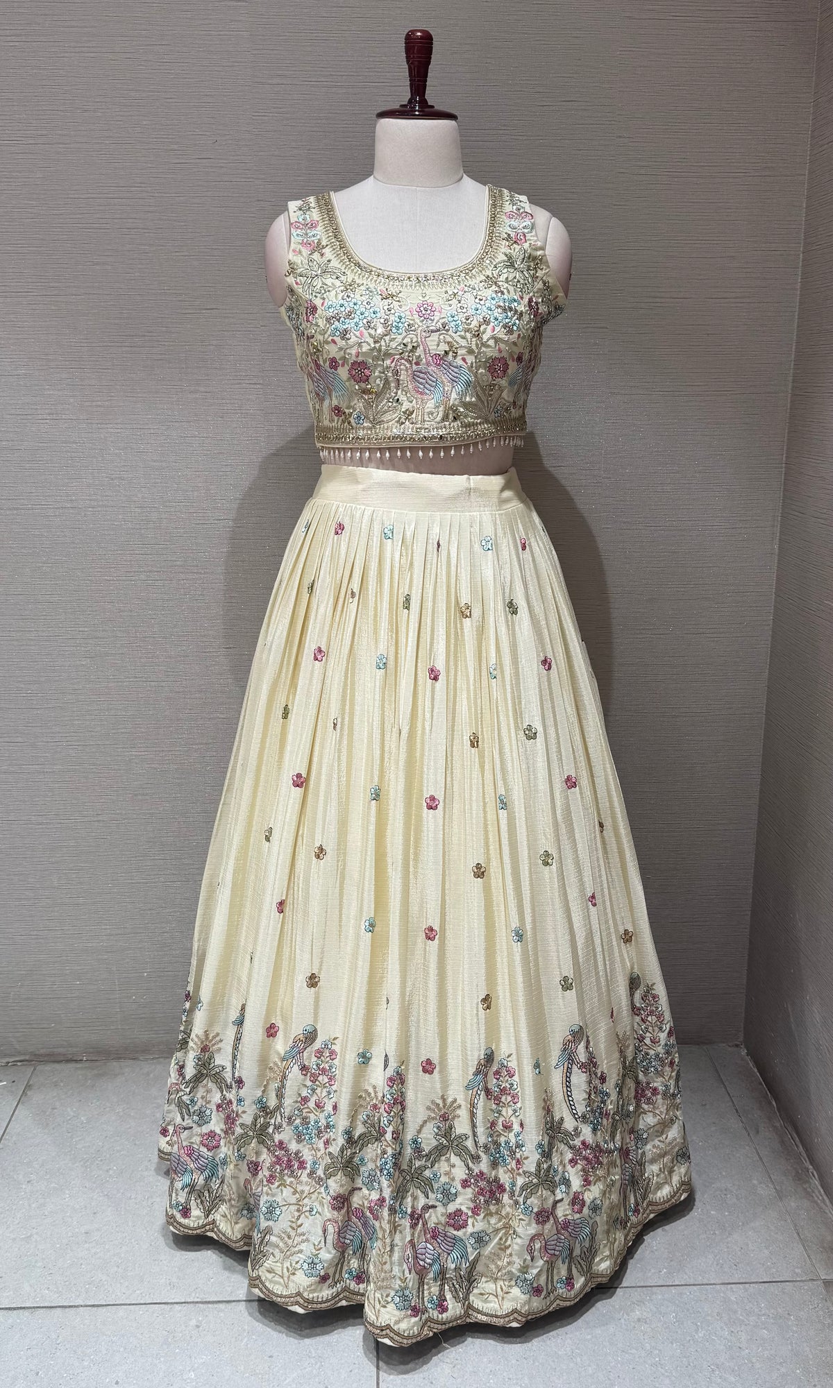 Cream Tissue silk Forest Floral Lehenga set