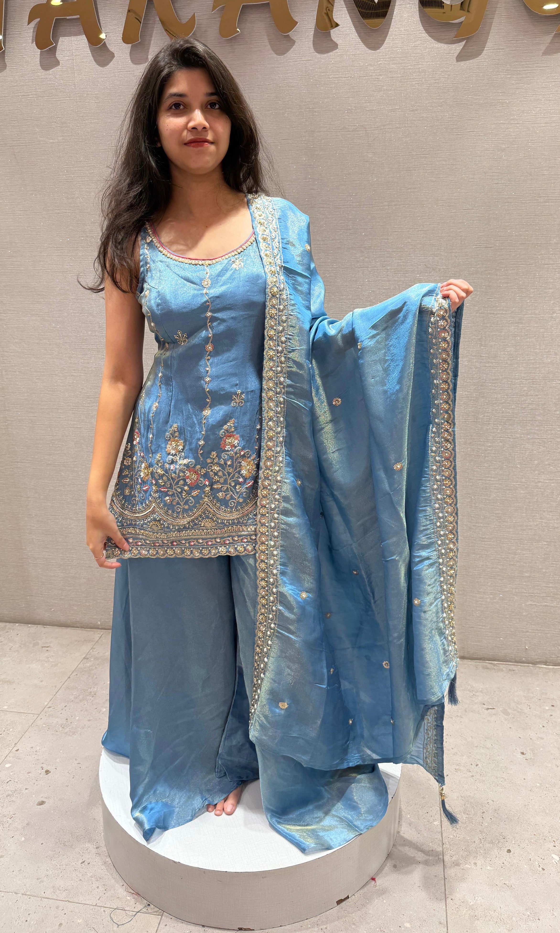 Light Blue Shimmer Palazzo Set